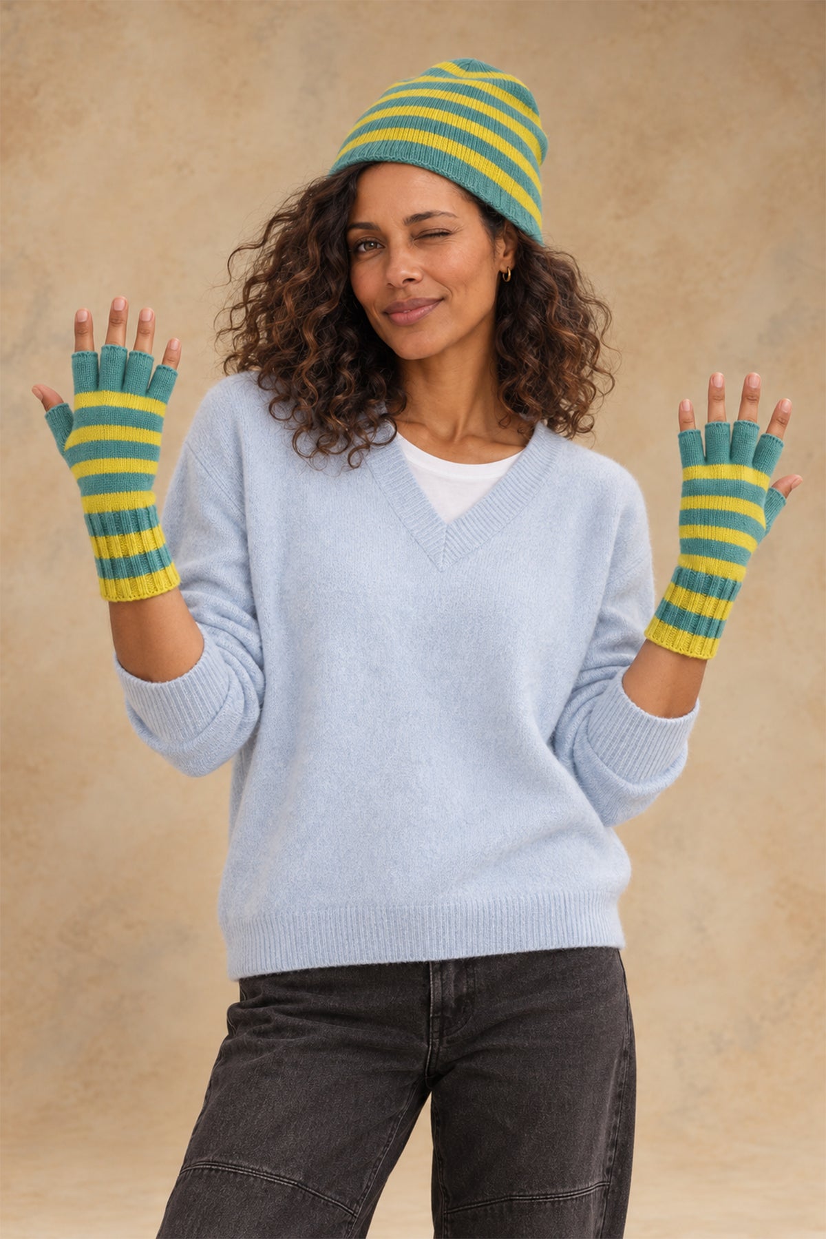 Elsa Gloves Cashmere Striped Fingerless Gloves