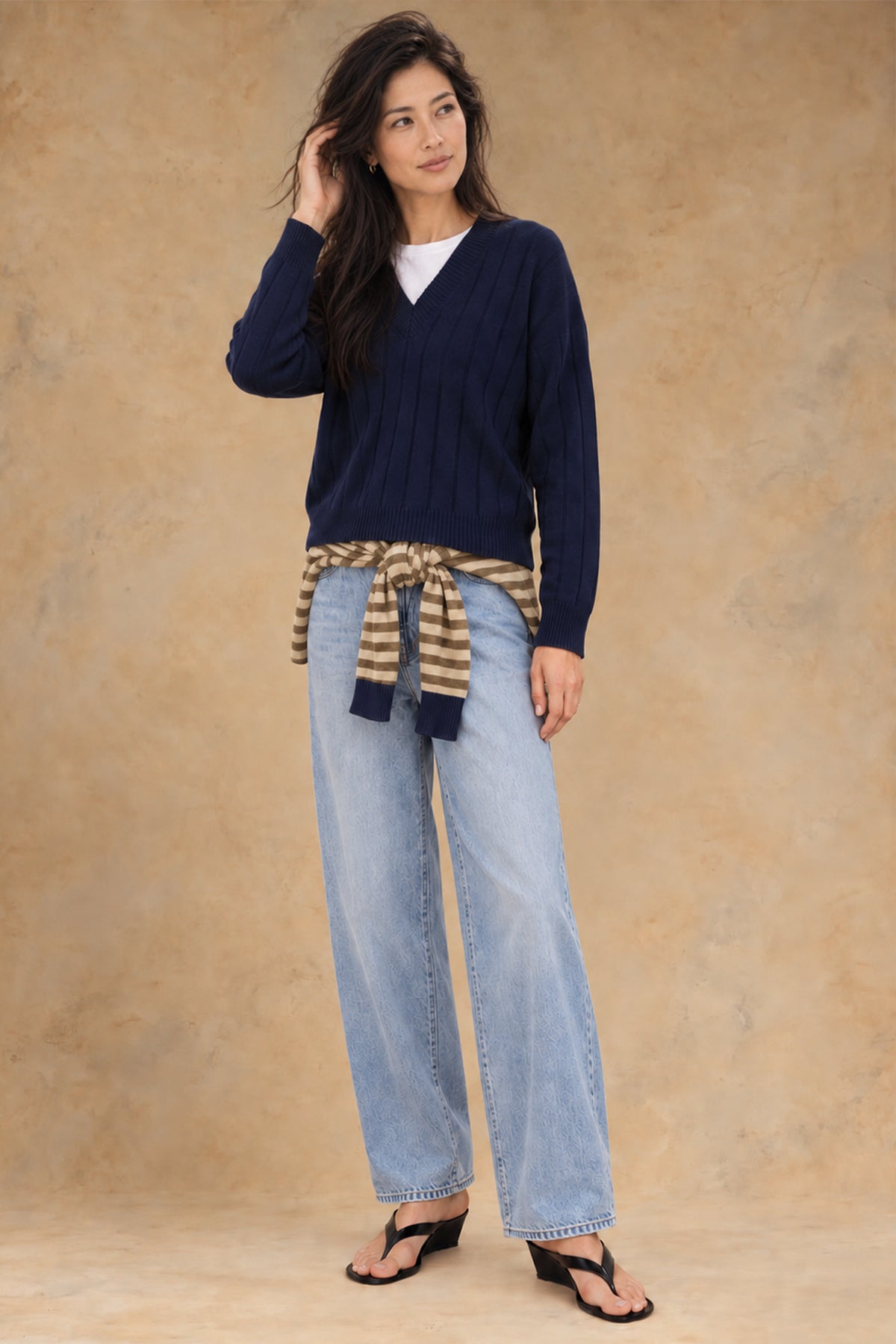 Daniella Cashmere Ribbed V-Neck Pullover