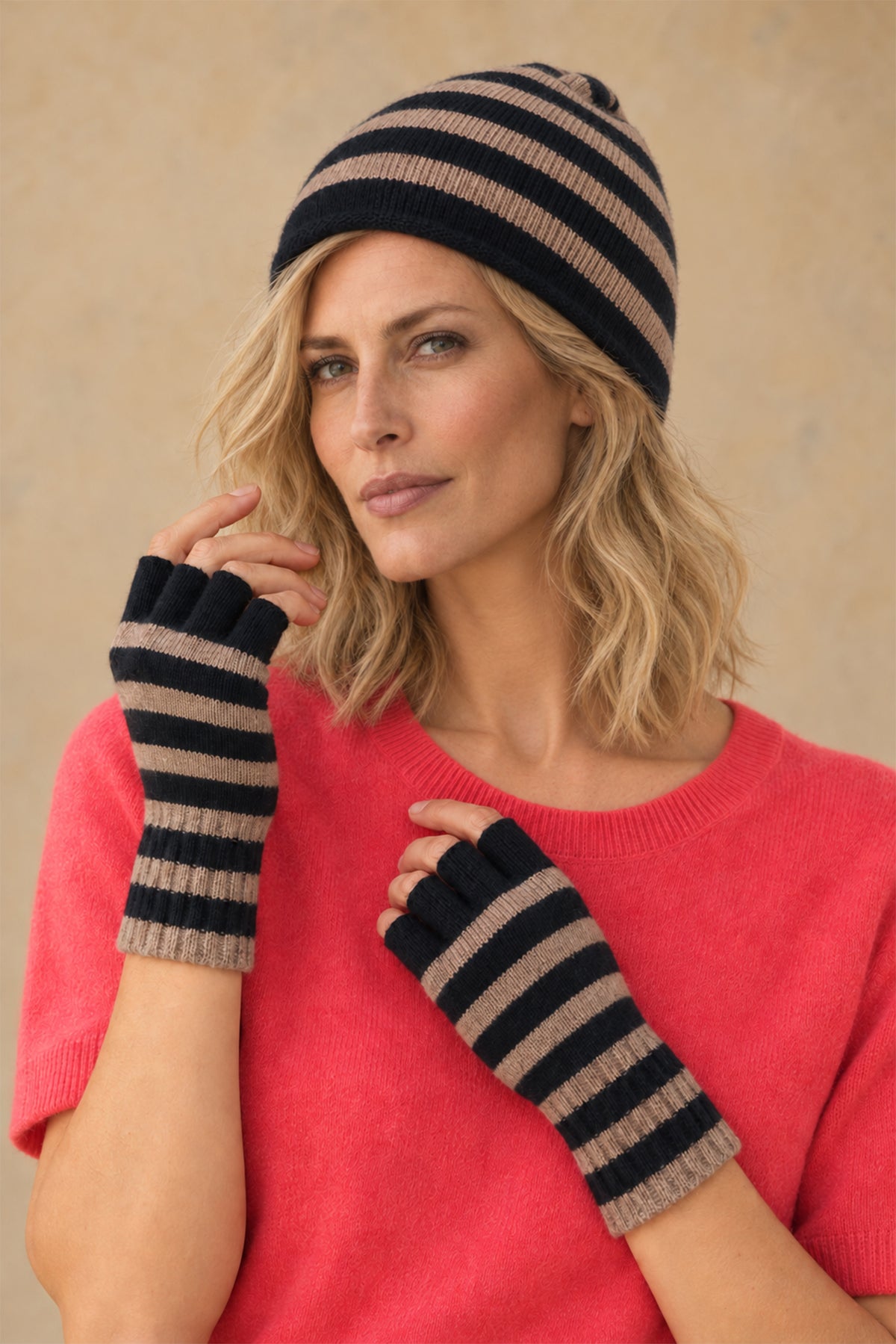 Elsa Gloves Cashmere Striped Fingerless Gloves