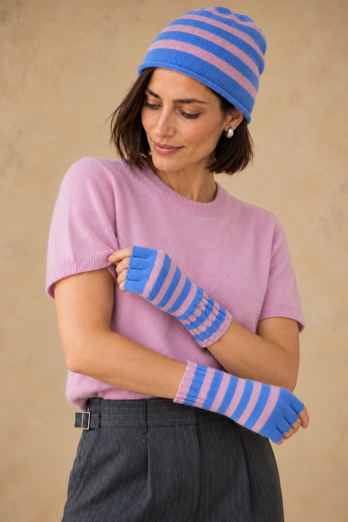 Elsa Gloves Cashmere Striped Fingerless Gloves