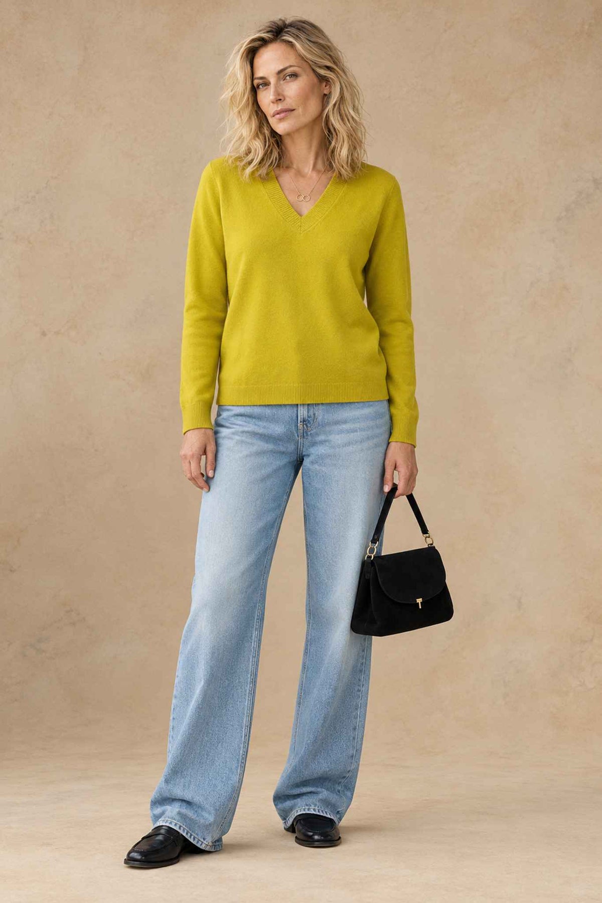Haylie Cashmere Contrast-Stripe V-Neck Pullover