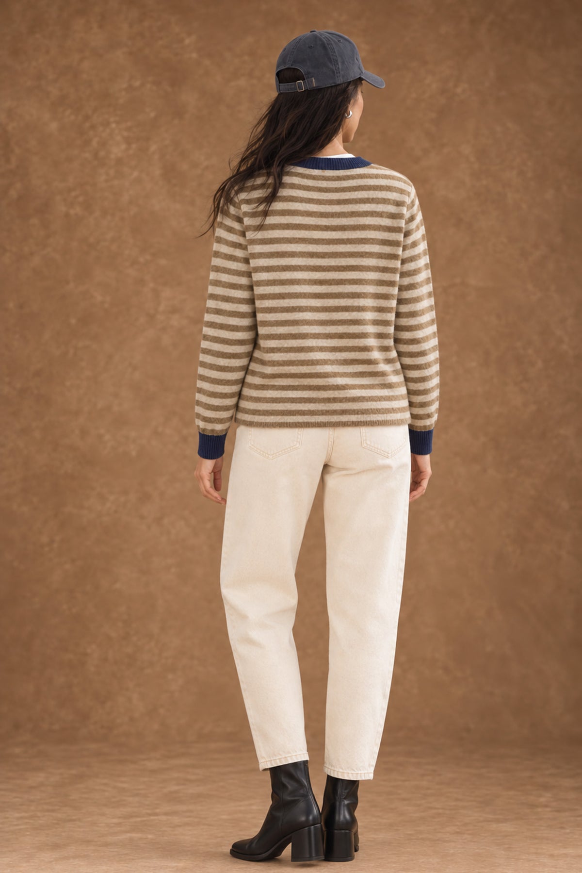 Haylie Cashmere Contrast-Stripe V-Neck Pullover