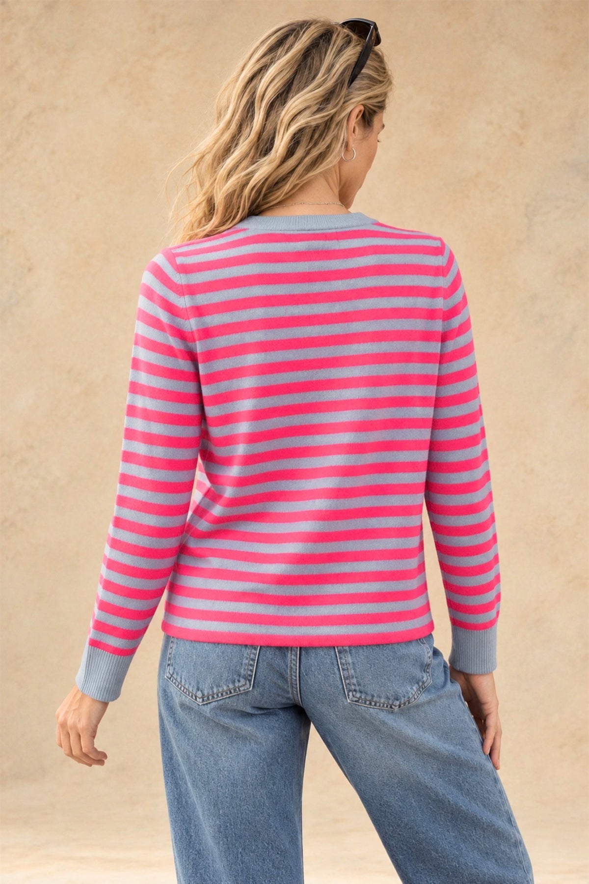 Haylie Cashmere Contrast-Stripe V-Neck Pullover