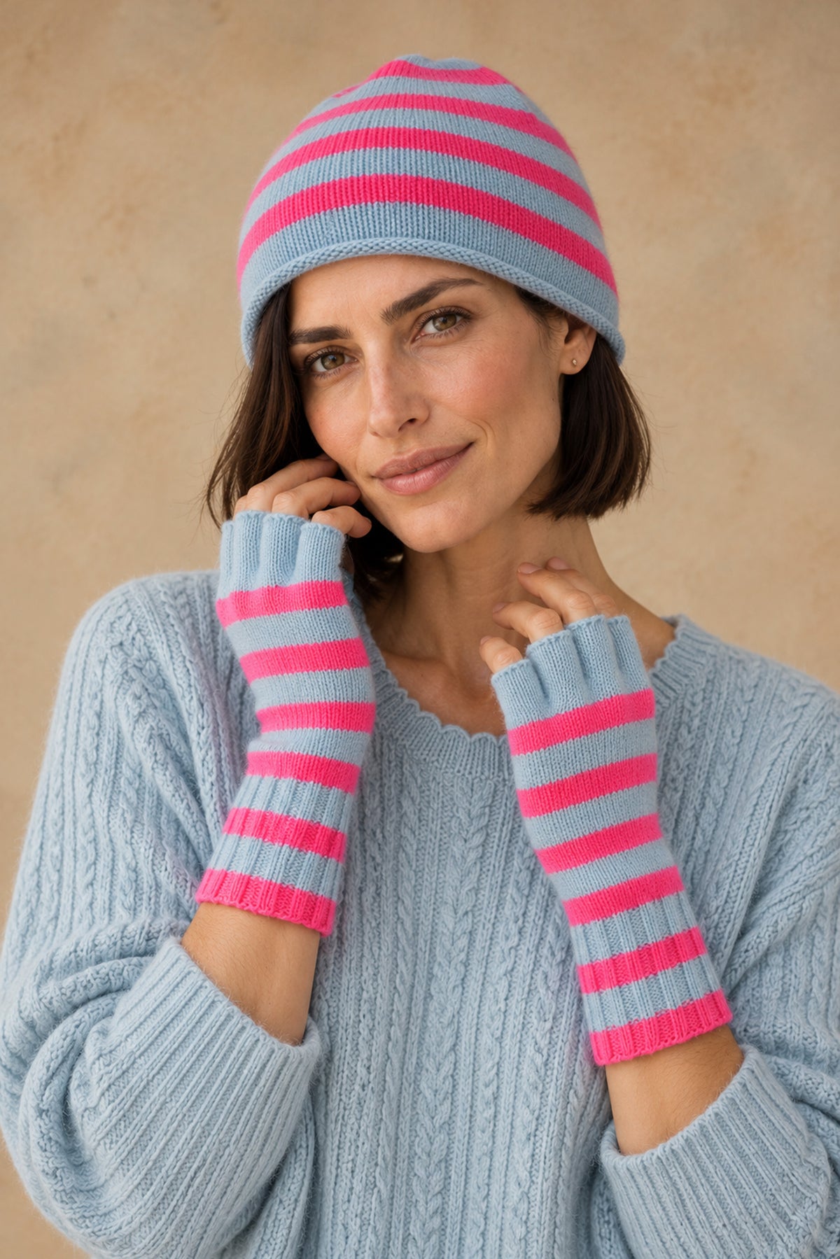 Elsa Gloves Cashmere Striped Fingerless Gloves