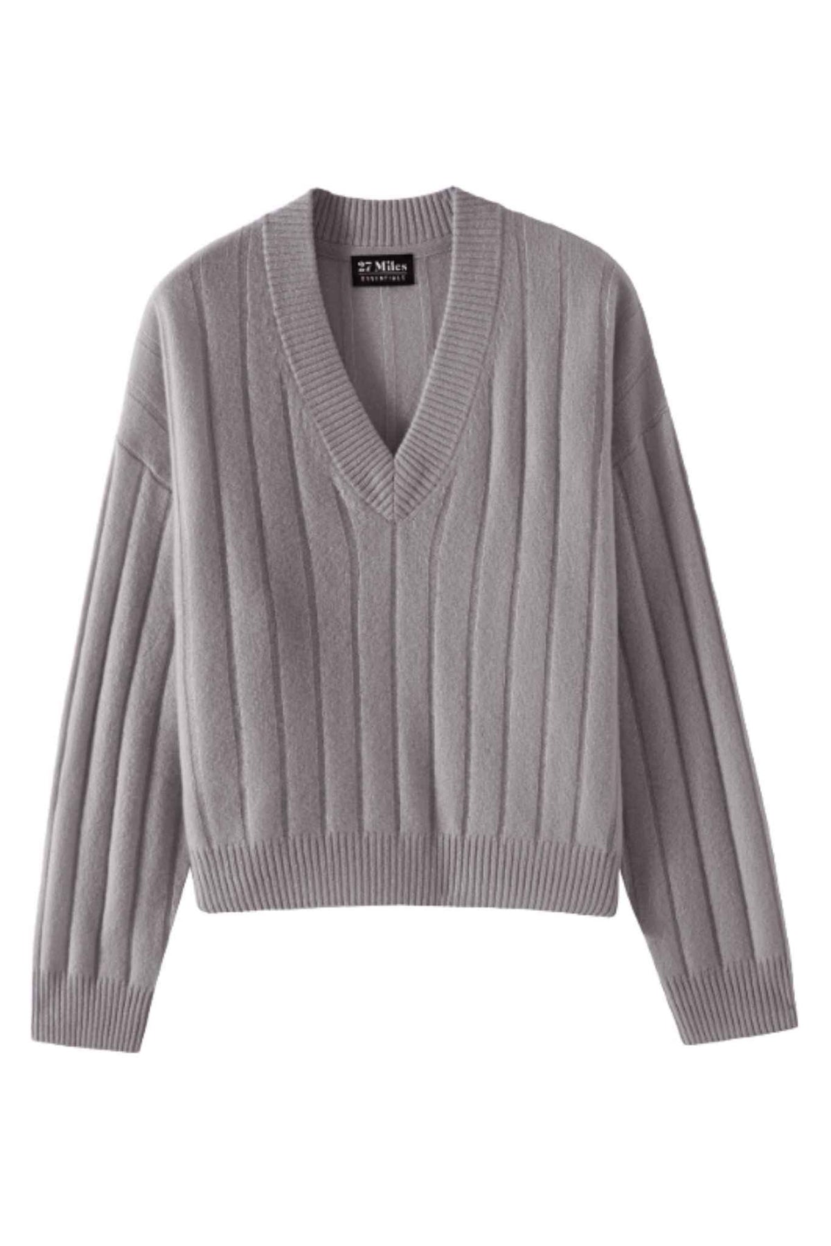 Daniella Cashmere Ribbed V-Neck Pullover
