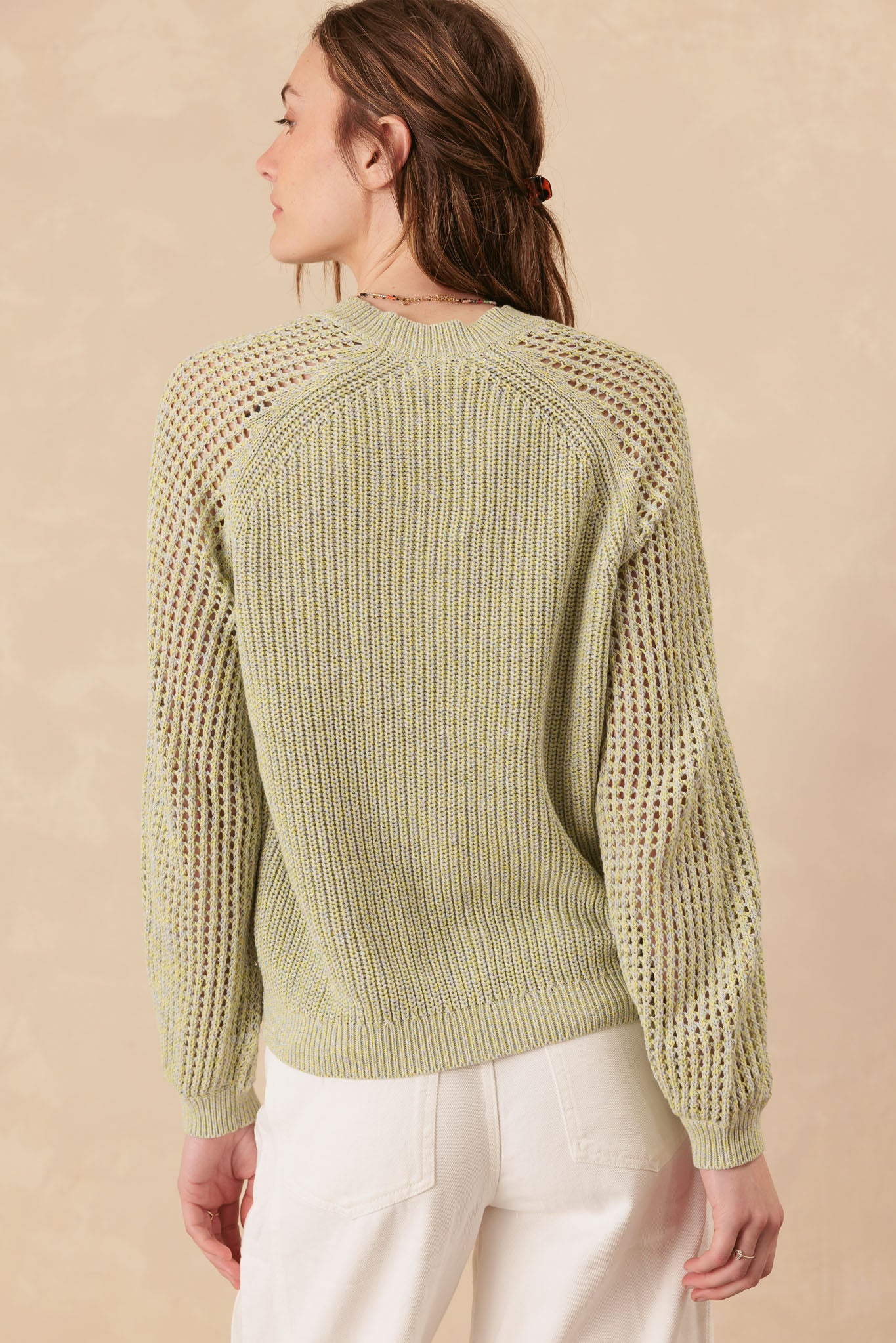 Bridget Cotton Crewneck With Open Stitch Sleeves