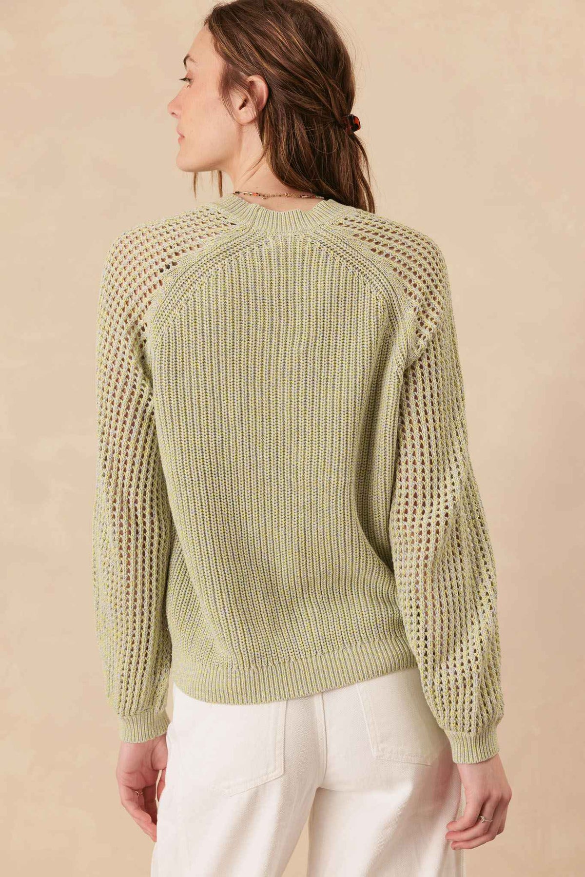 Bridget Cotton Crewneck With Open Stitch Sleeves