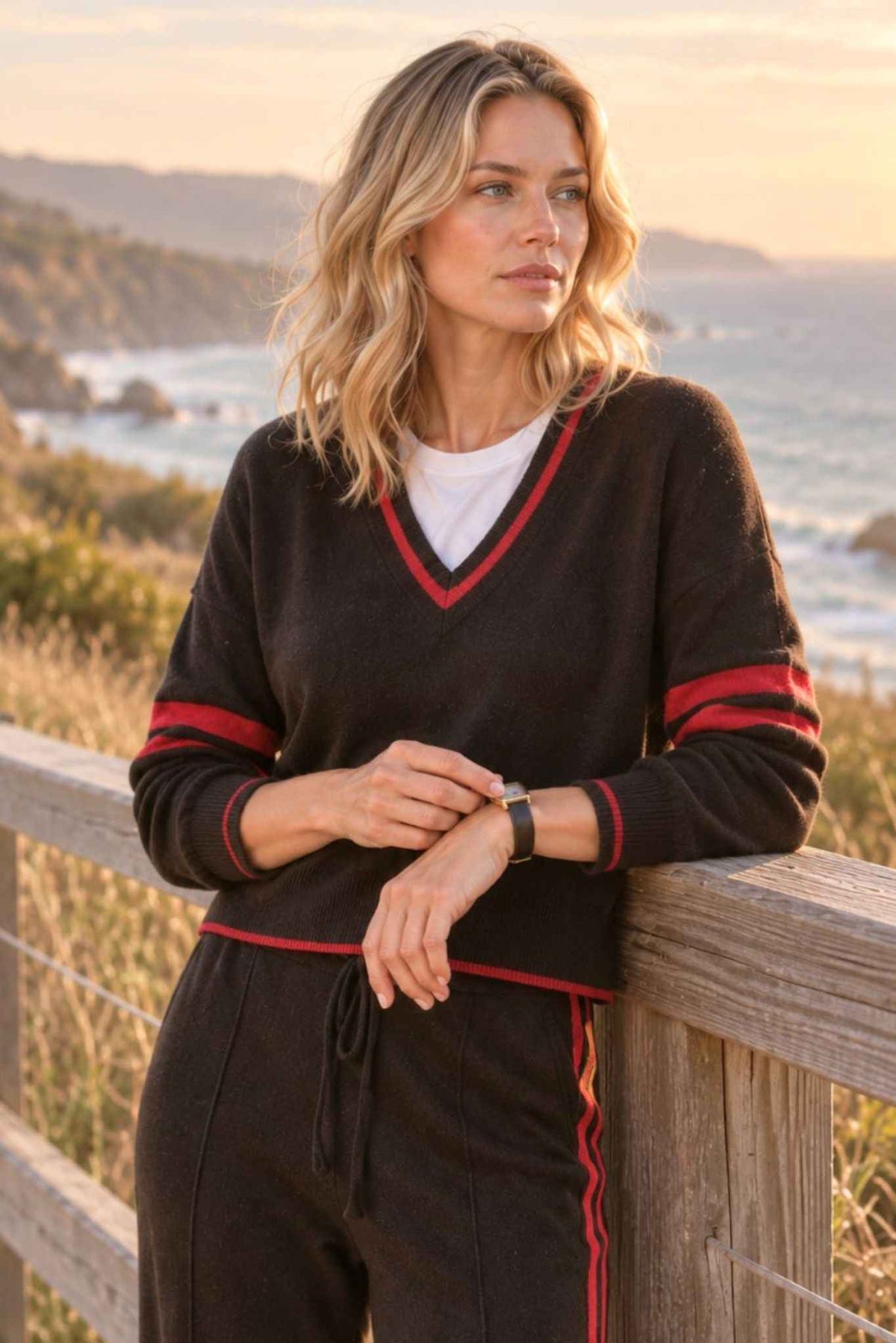 Ashley Cashmere Varsity V Neck