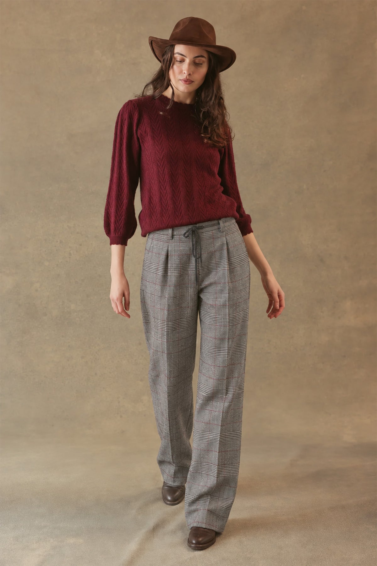 Charlene 3/4 Sleeve Textured Crewneck