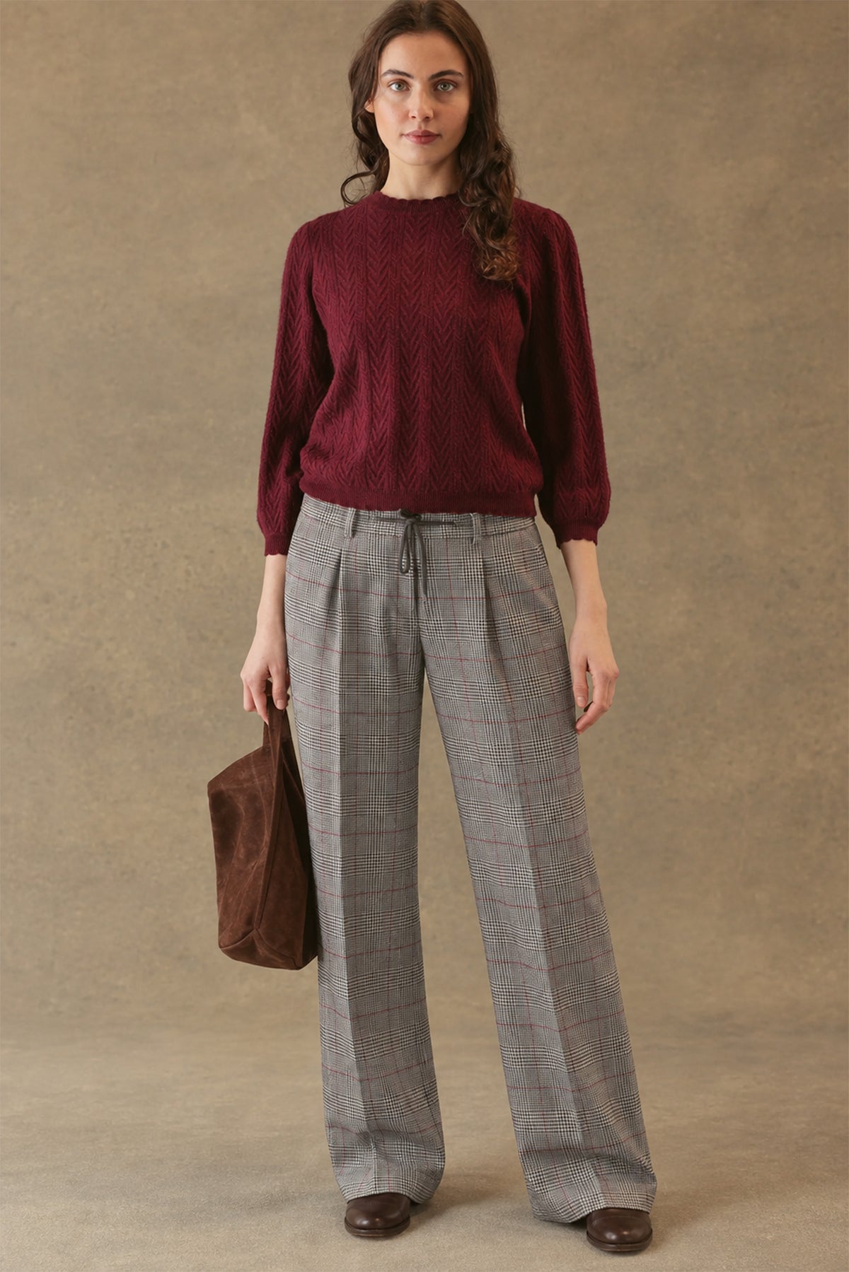 Charlene 3/4 Sleeve Textured Crewneck