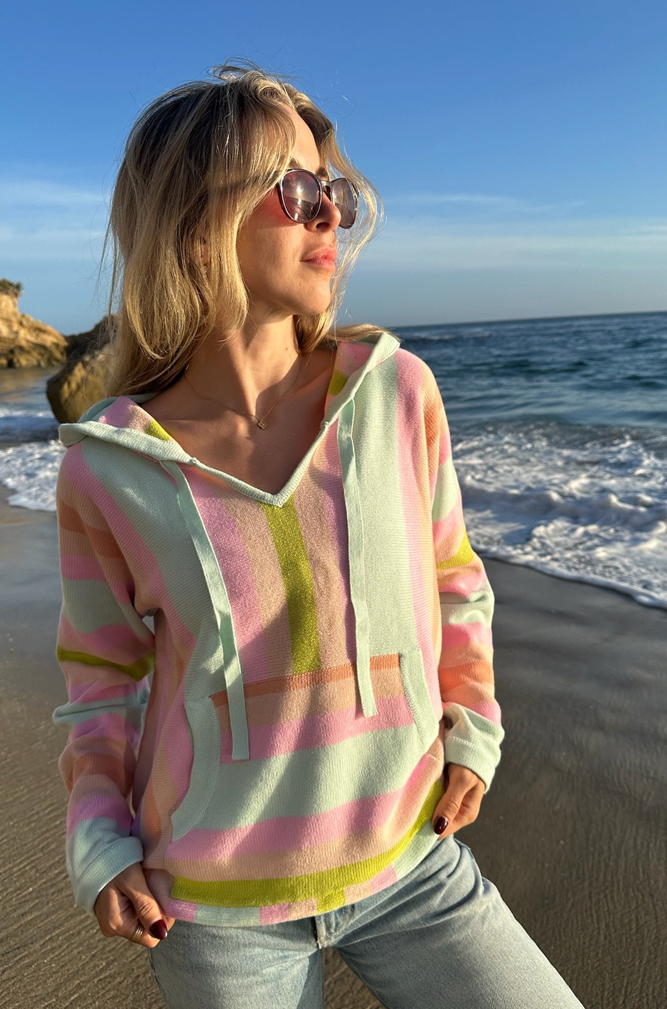 Alani Multi Striped Cotton Baja Hoodie