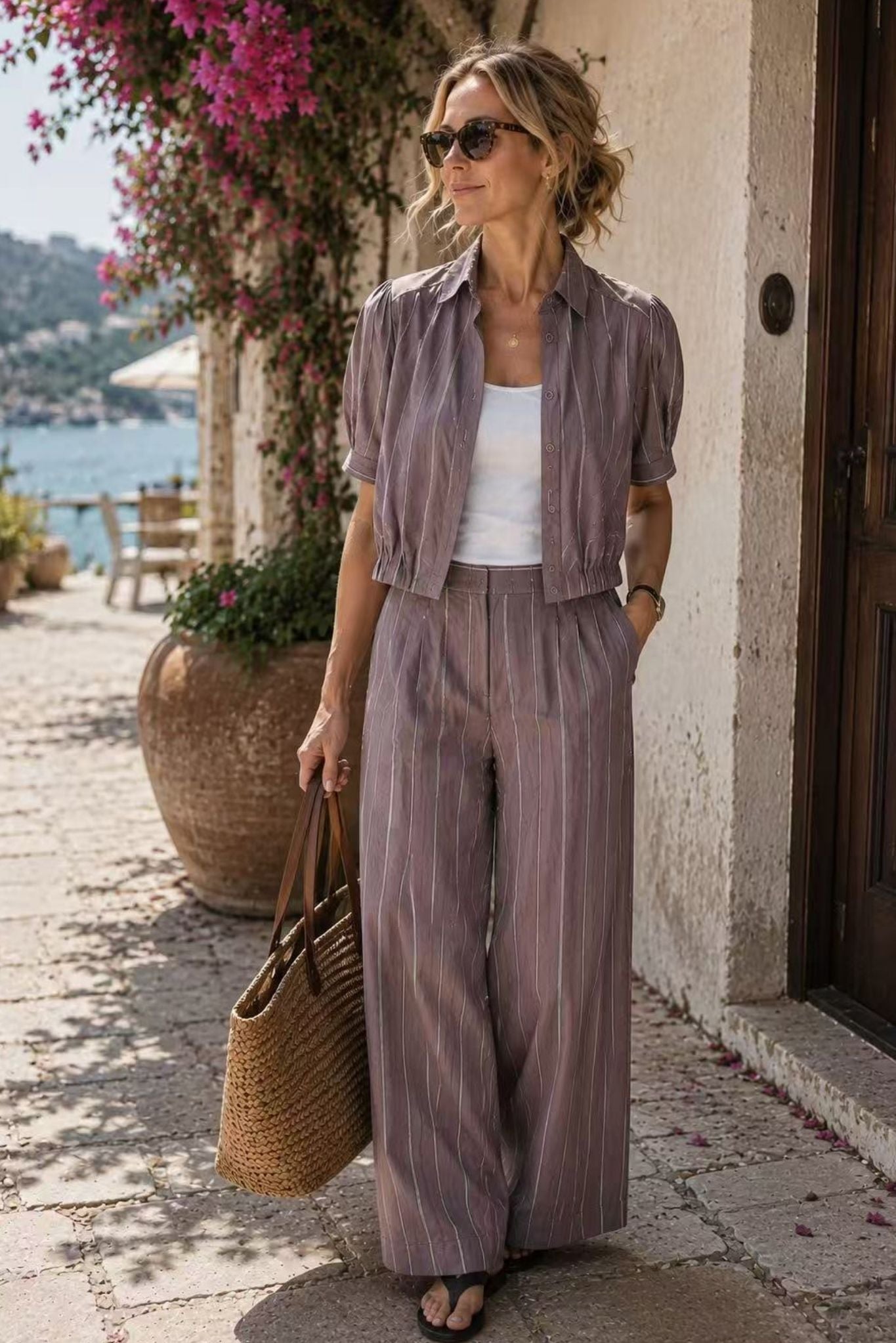 Marcia Cotton Striped Tailored Pant