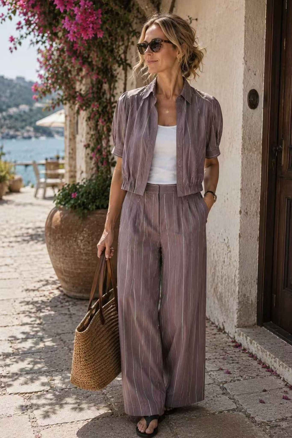 Marcia Cotton Striped Tailored Pant