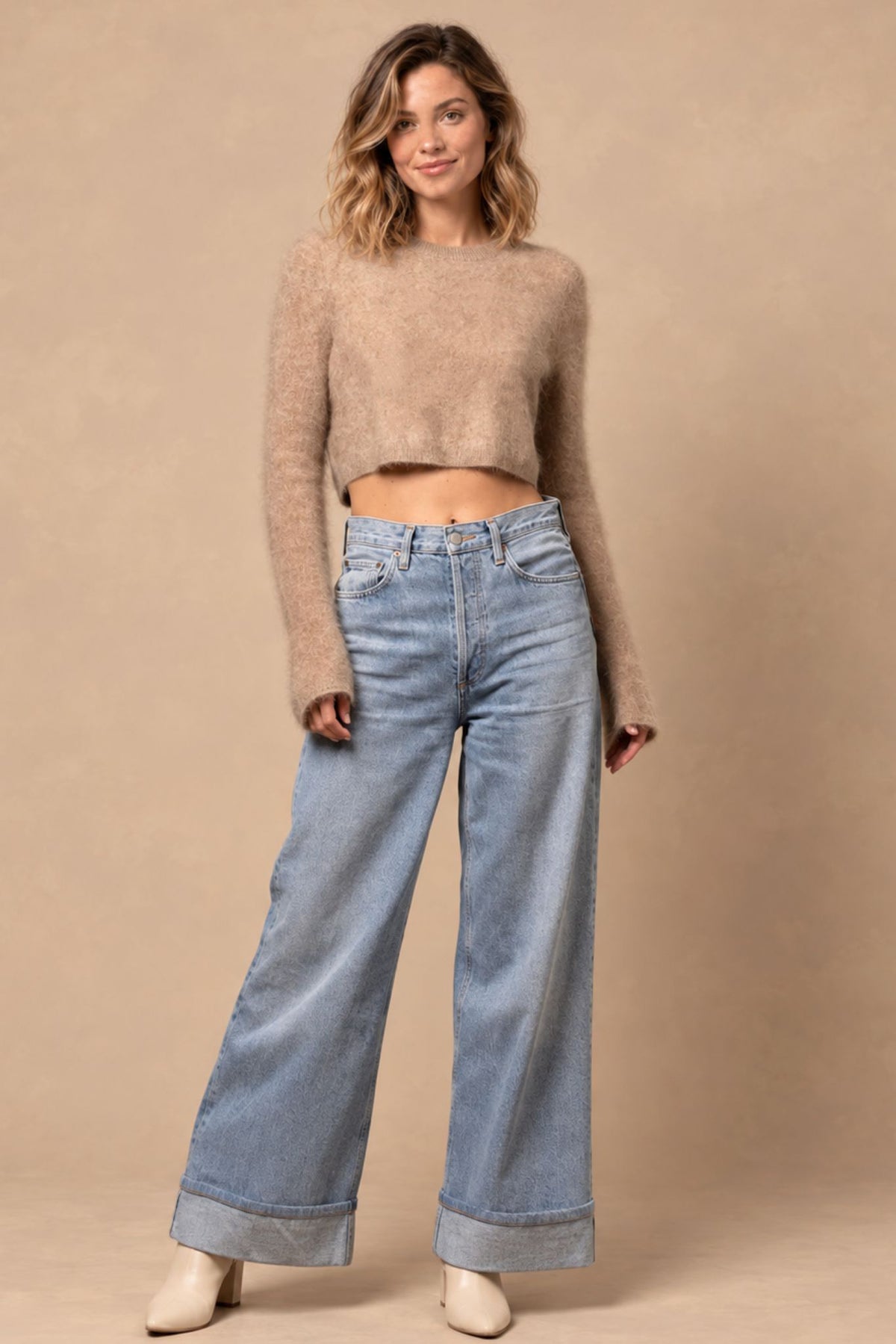 Najah Fuzzy Cropped Cashmere Crewneck
