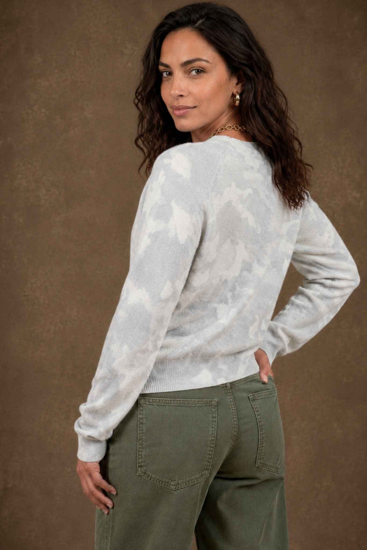 Nani Women's Cashmere Camo Print V Neck