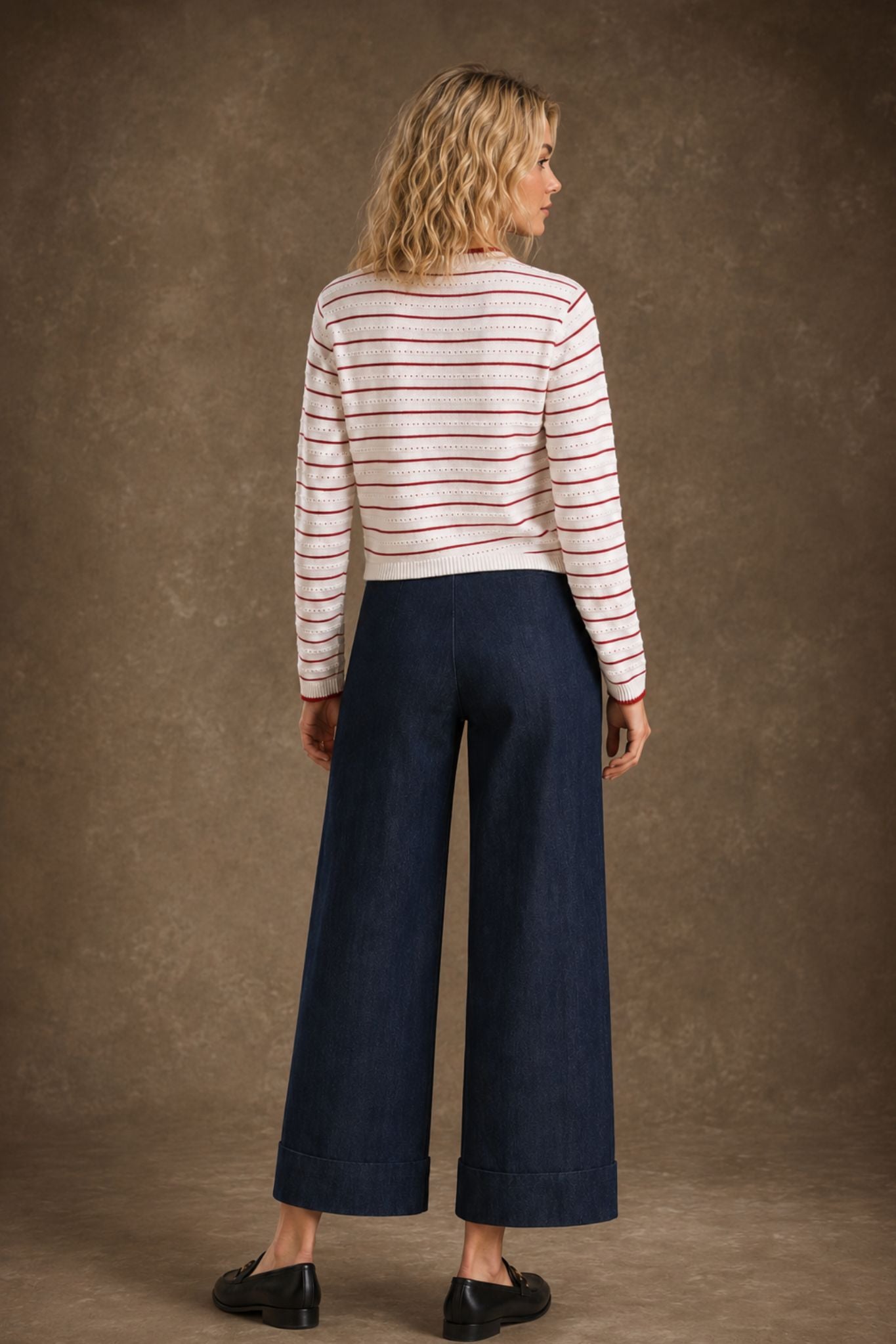 Pam Silk Cotton Wide leg Cuffed Denim Pant