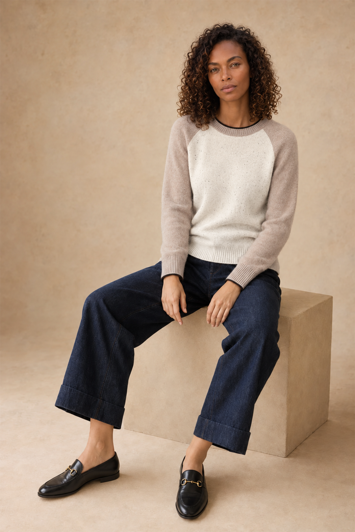 Pam Silk Cotton Wide leg Cuffed Denim Pant