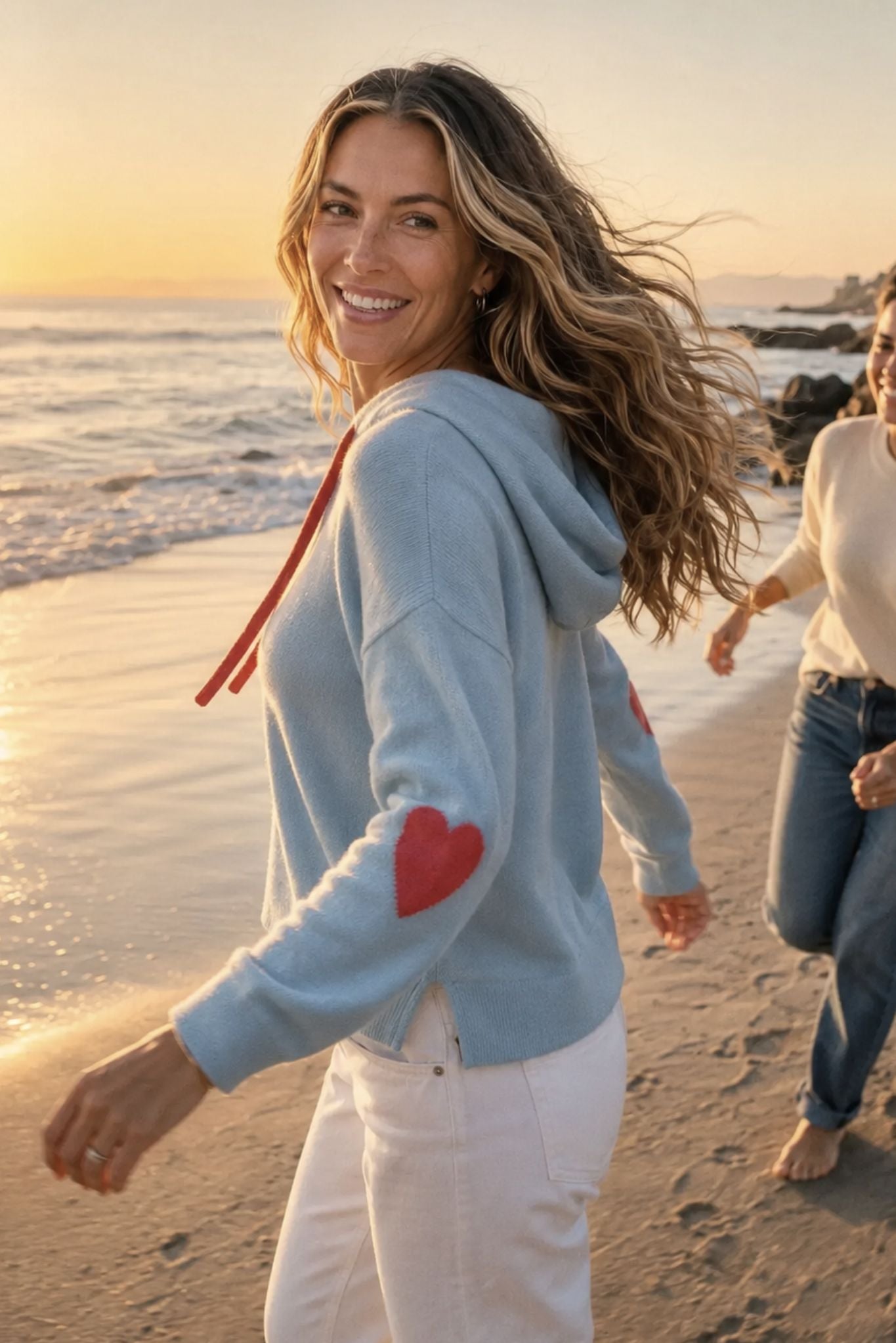 Reva Cashmere Contrast Heart Pullover Hoodie