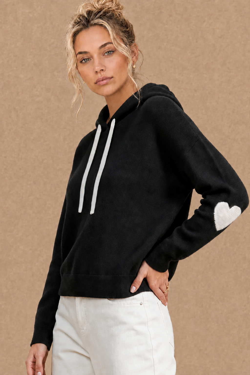 Reva Cashmere Contrast Heart Pullover Hoodie