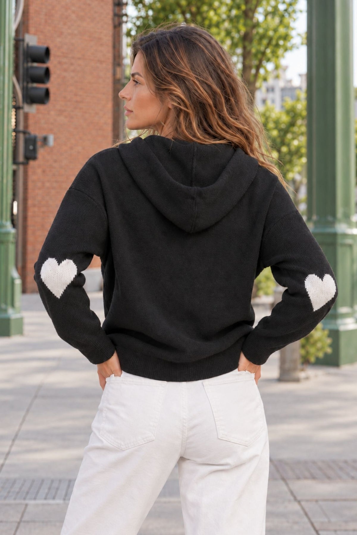 Reva Cashmere Contrast Heart Pullover Hoodie