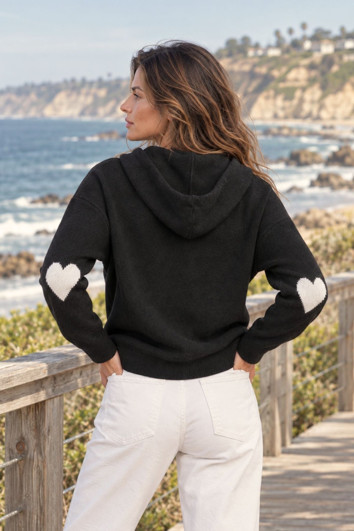 Reva Cashmere Contrast Heart Pullover Hoodie