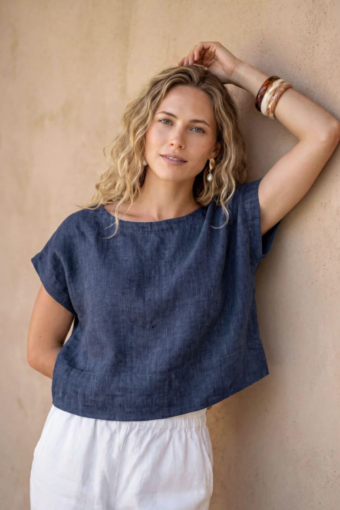 Serra Linen Boat Neck Cropped Top