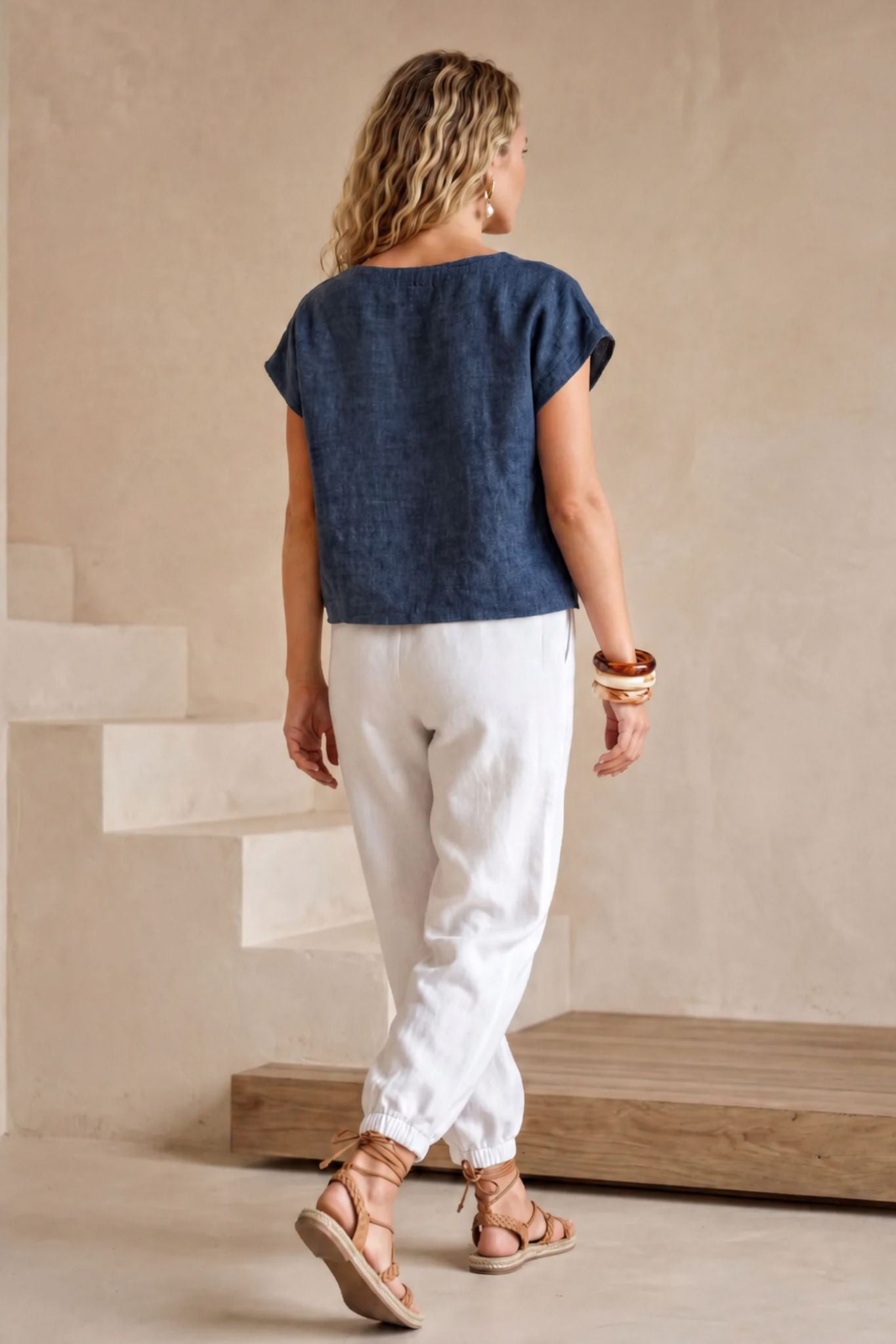 Serra Linen Boat Neck Cropped Top