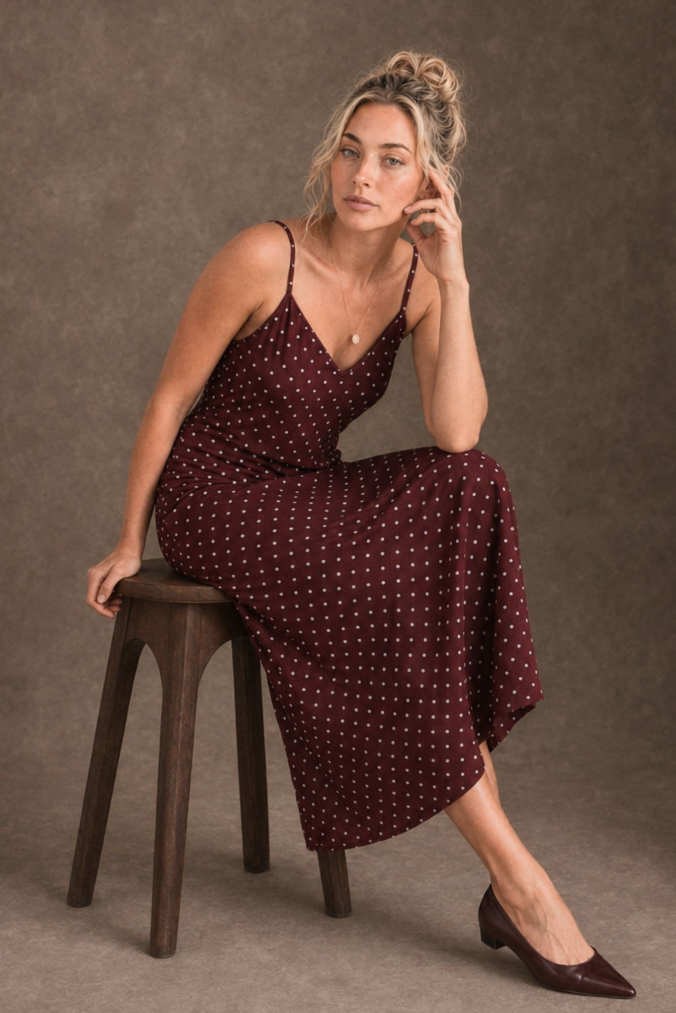 Suri Silk Polka Dot Bias Cut Midi Dress