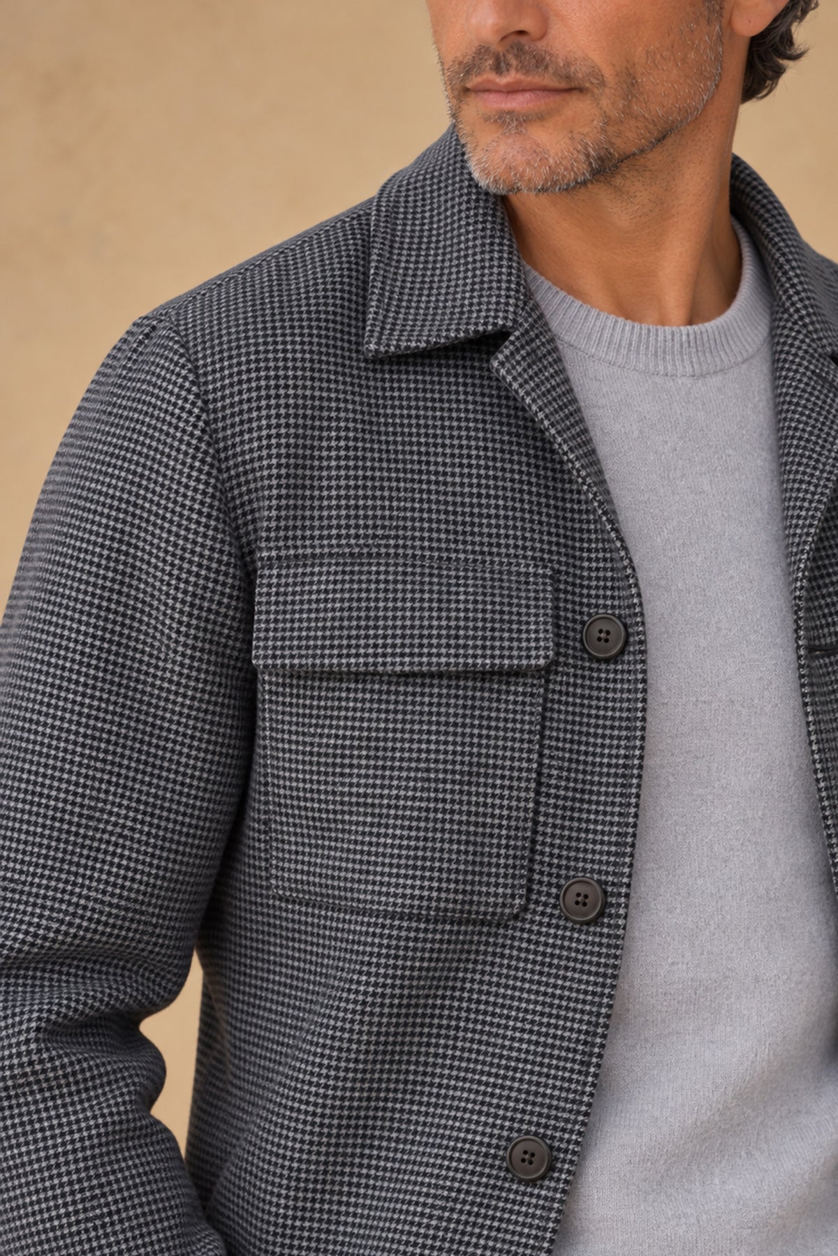Aspen 10017 Vallorani Men's Wool overshirt Grey Houndstooth