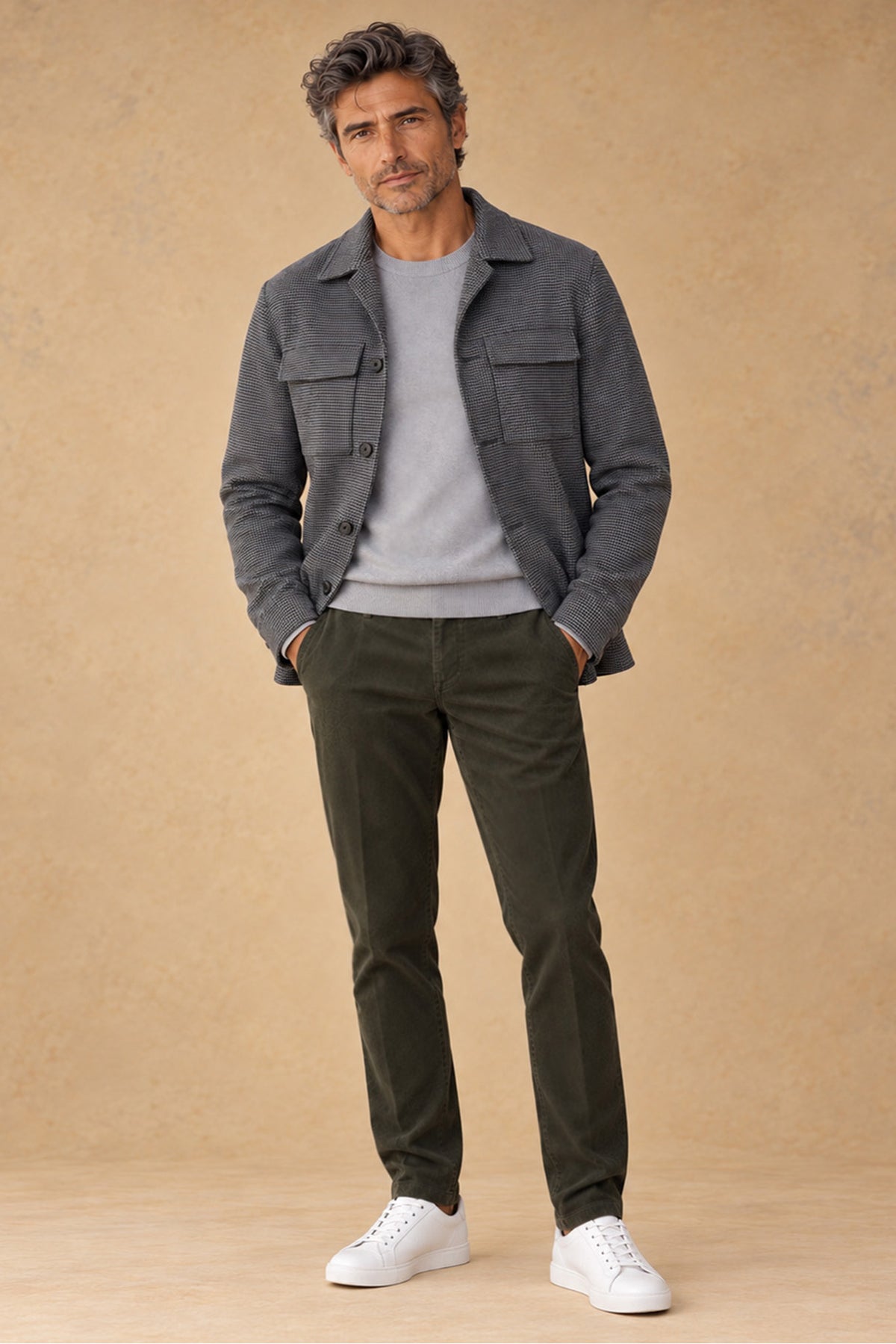 Aspen 10017 Vallorani Men's Wool overshirt Grey Houndstooth