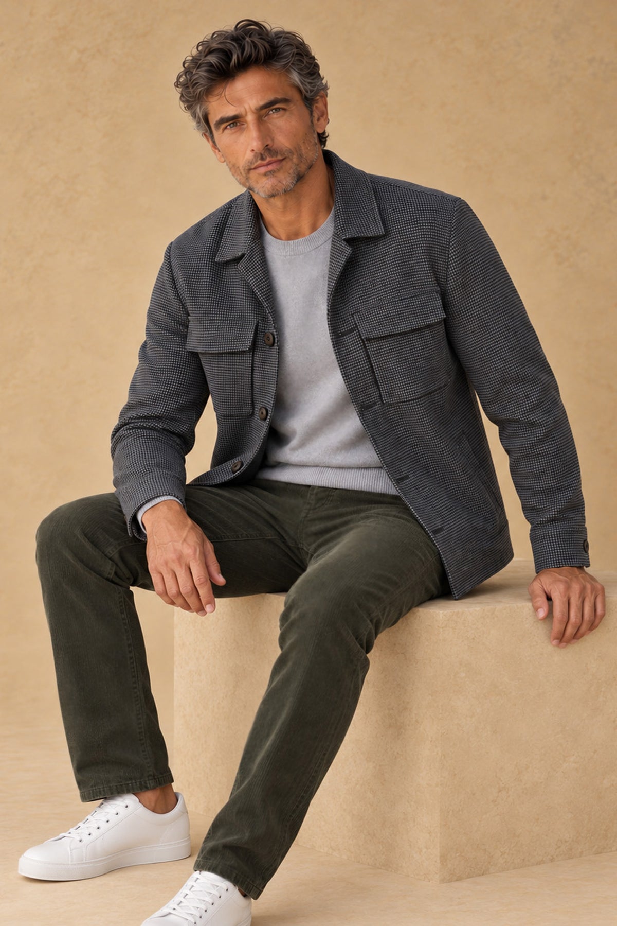 Aspen 10017 Vallorani Men's Wool overshirt Grey Houndstooth