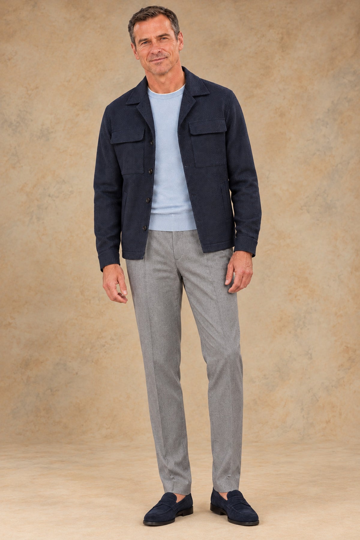 Aspen 12972 Vallorani Cashmere Blend Overshirt Blue