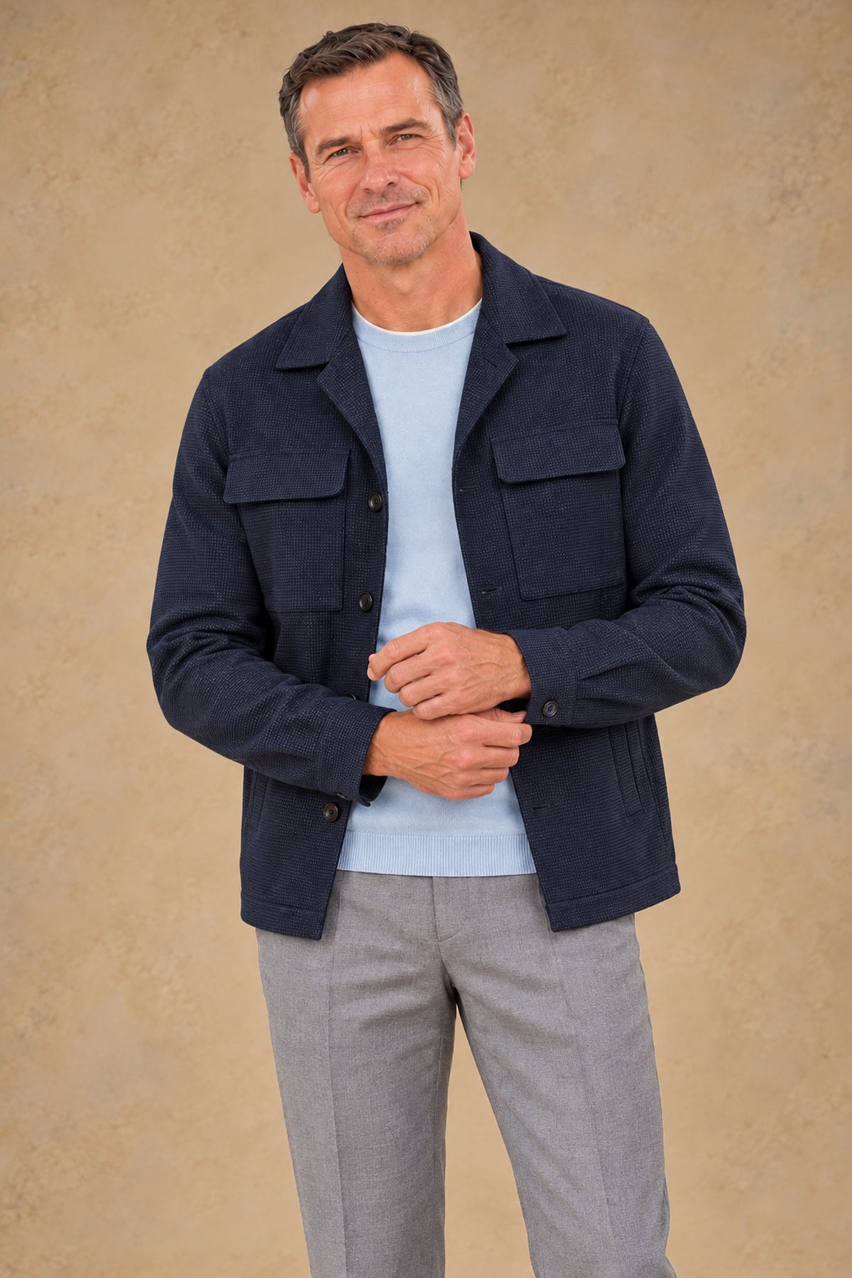Aspen 12972 Vallorani Cashmere Blend Overshirt Blue