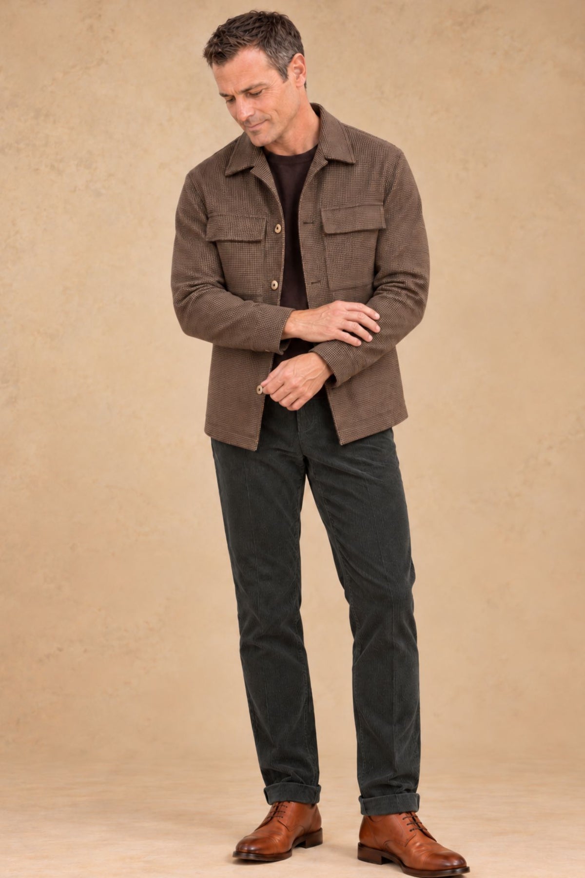 Aspen 3137 Vallorani Men's Wool Overshirt Brown Hounds