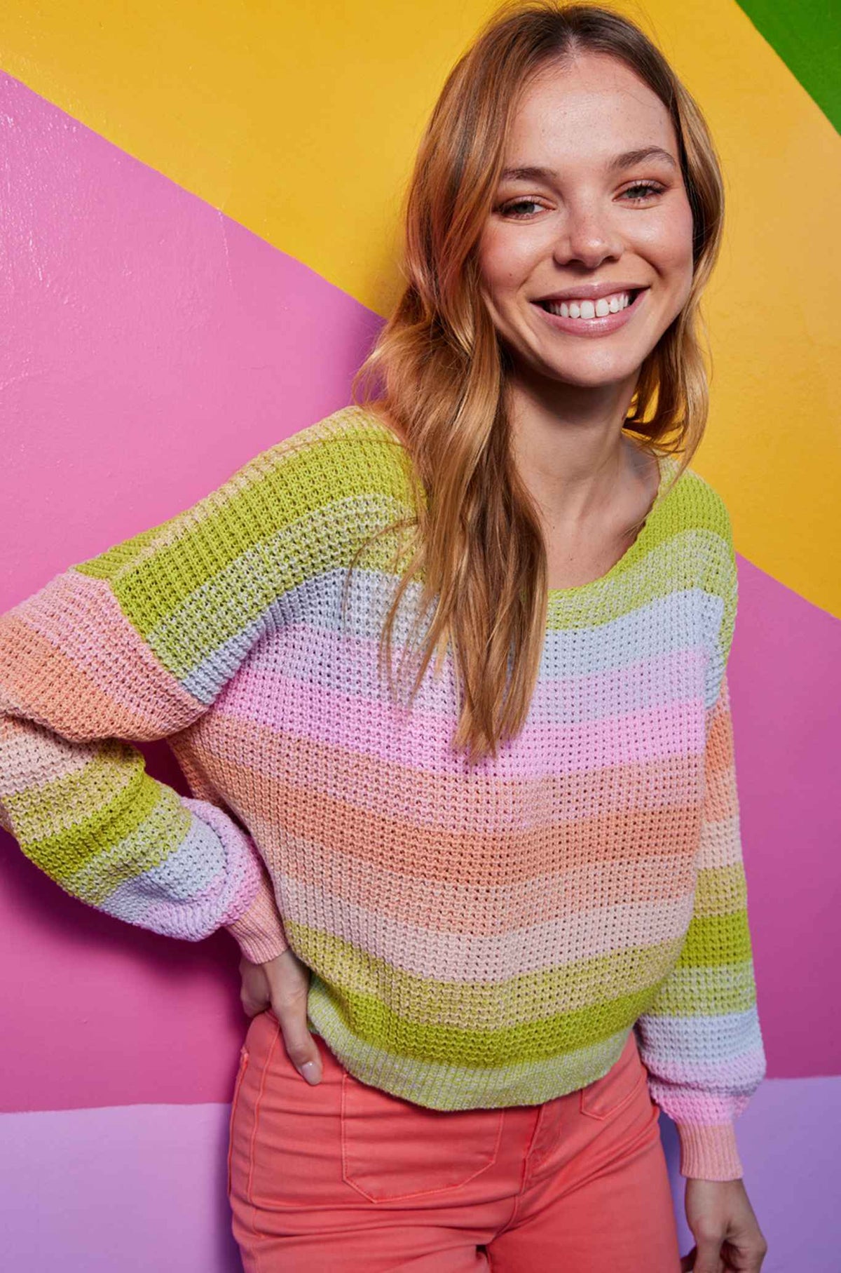 Cinzia Women's Cotton Multi Color Stripe Top