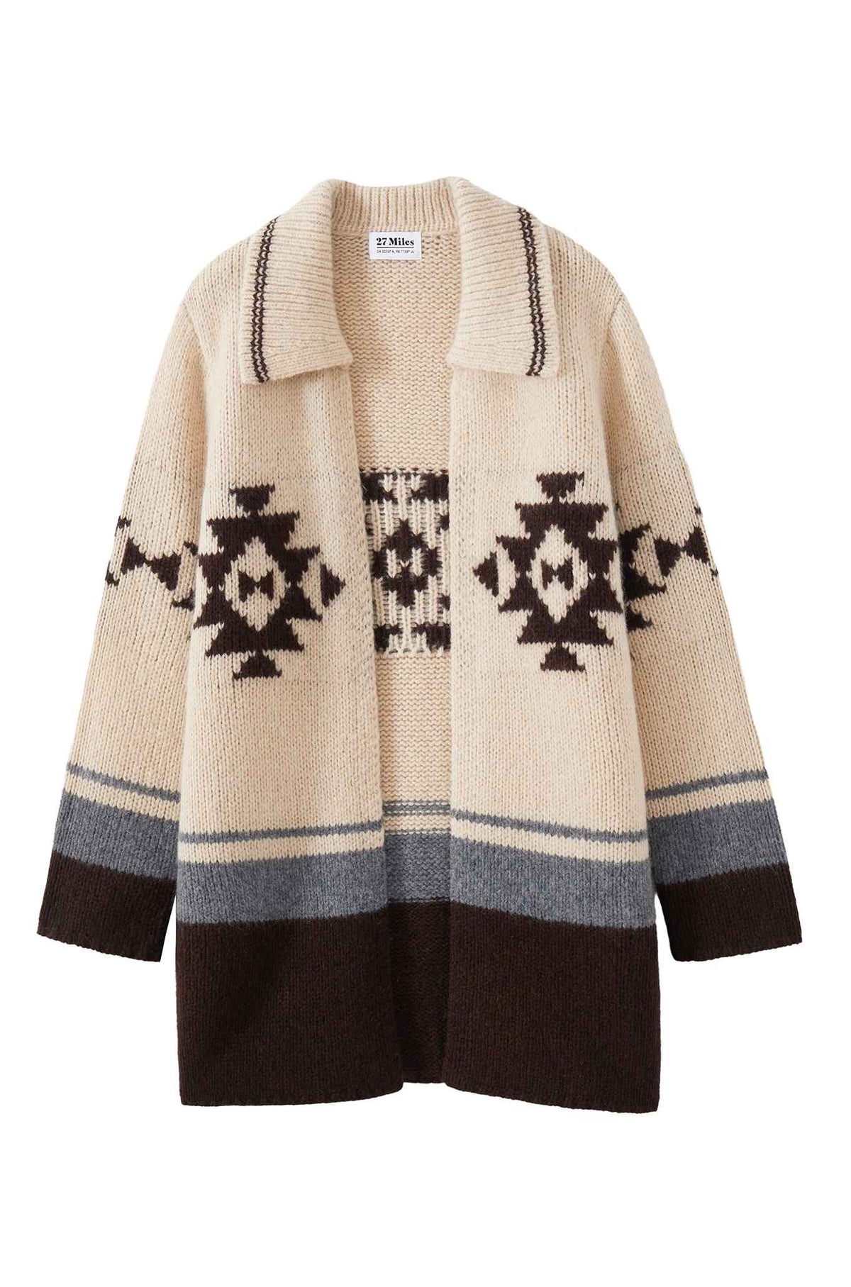 Leya Tribal collar chunky cashmere blend open cardigab