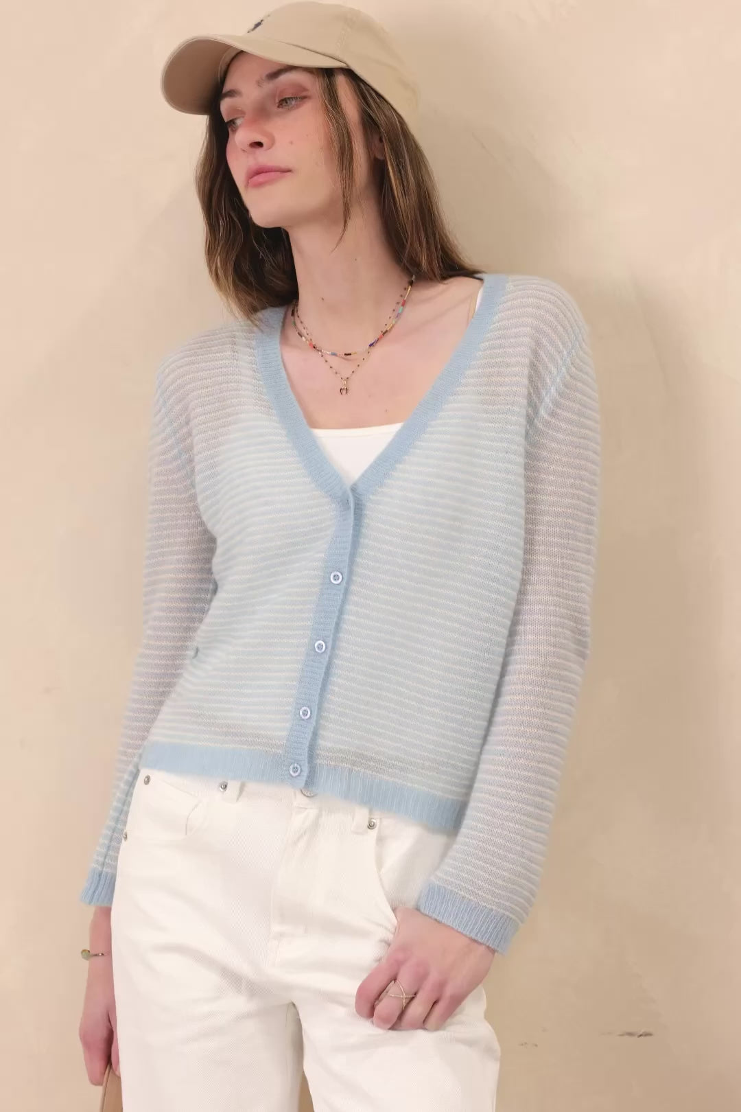 Kaity Mini Stripe Silk Cashmere Cardigan