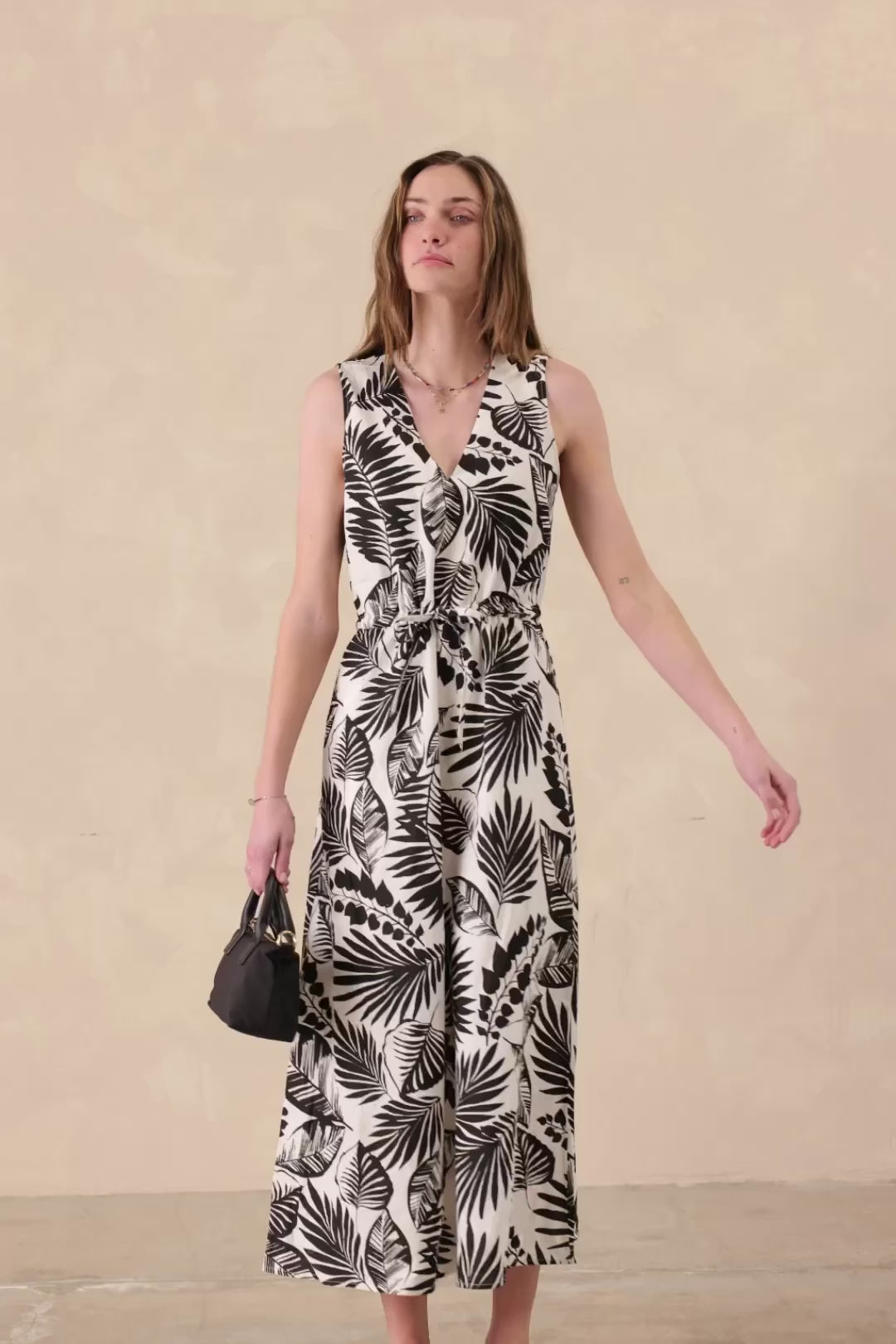 Mala Palm Print Linen Blend Maxi Dress