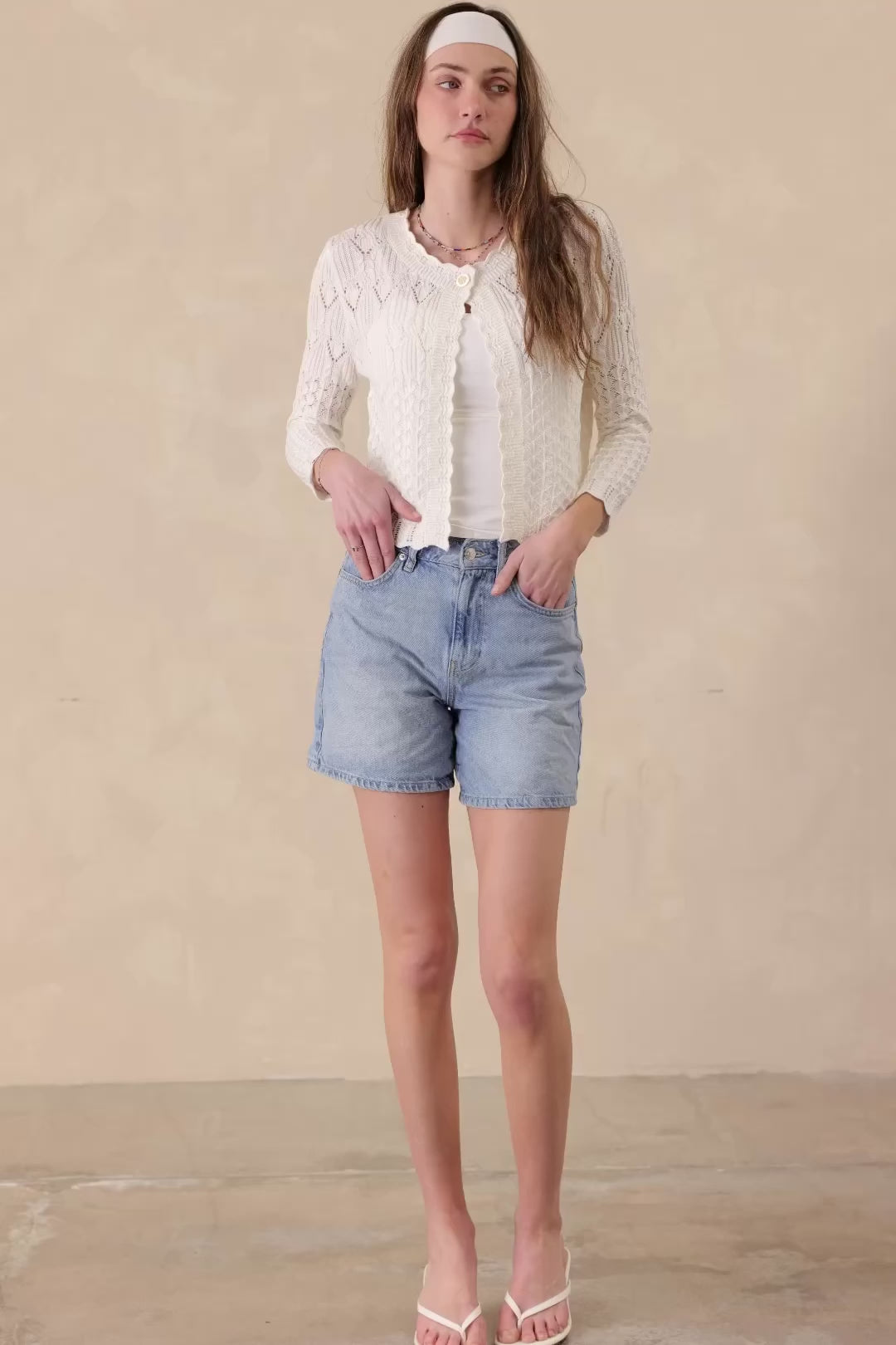 Bryn Pointelle Cropped Cotton Cardigan