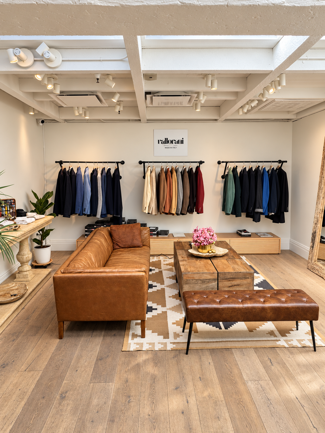 Palo Alto made-to-measure room with leather seating and Vallorani tailoring