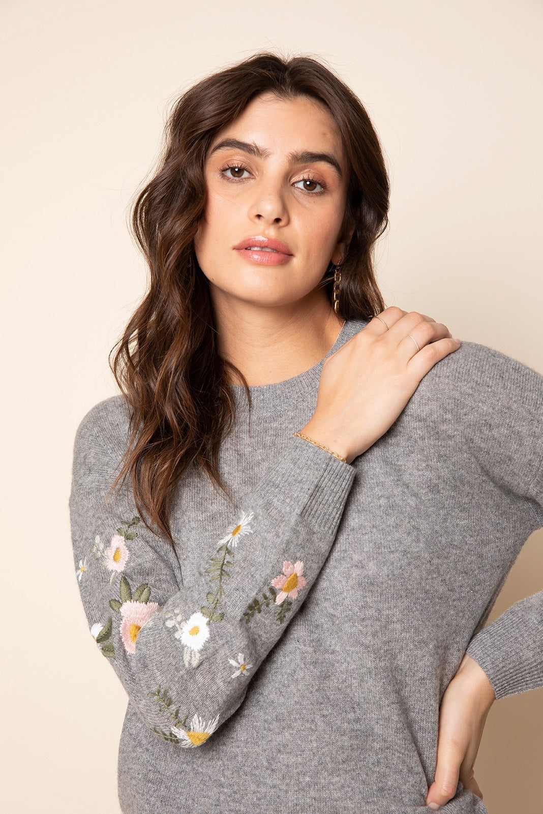 Kara Floral Embroidered Cashmere Sweater