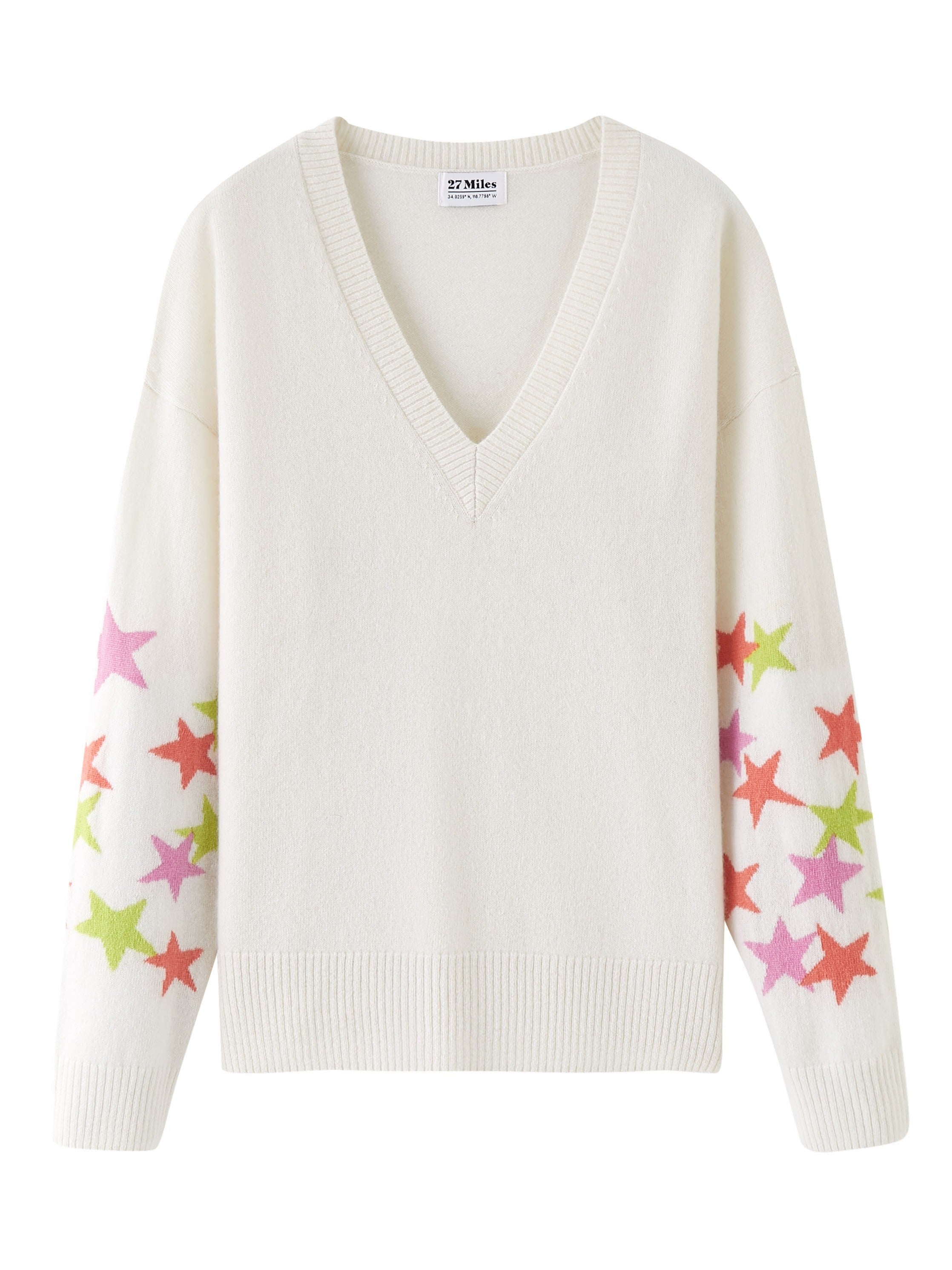 Phoebe Women's Cashmere V Neck with Star Sleeves