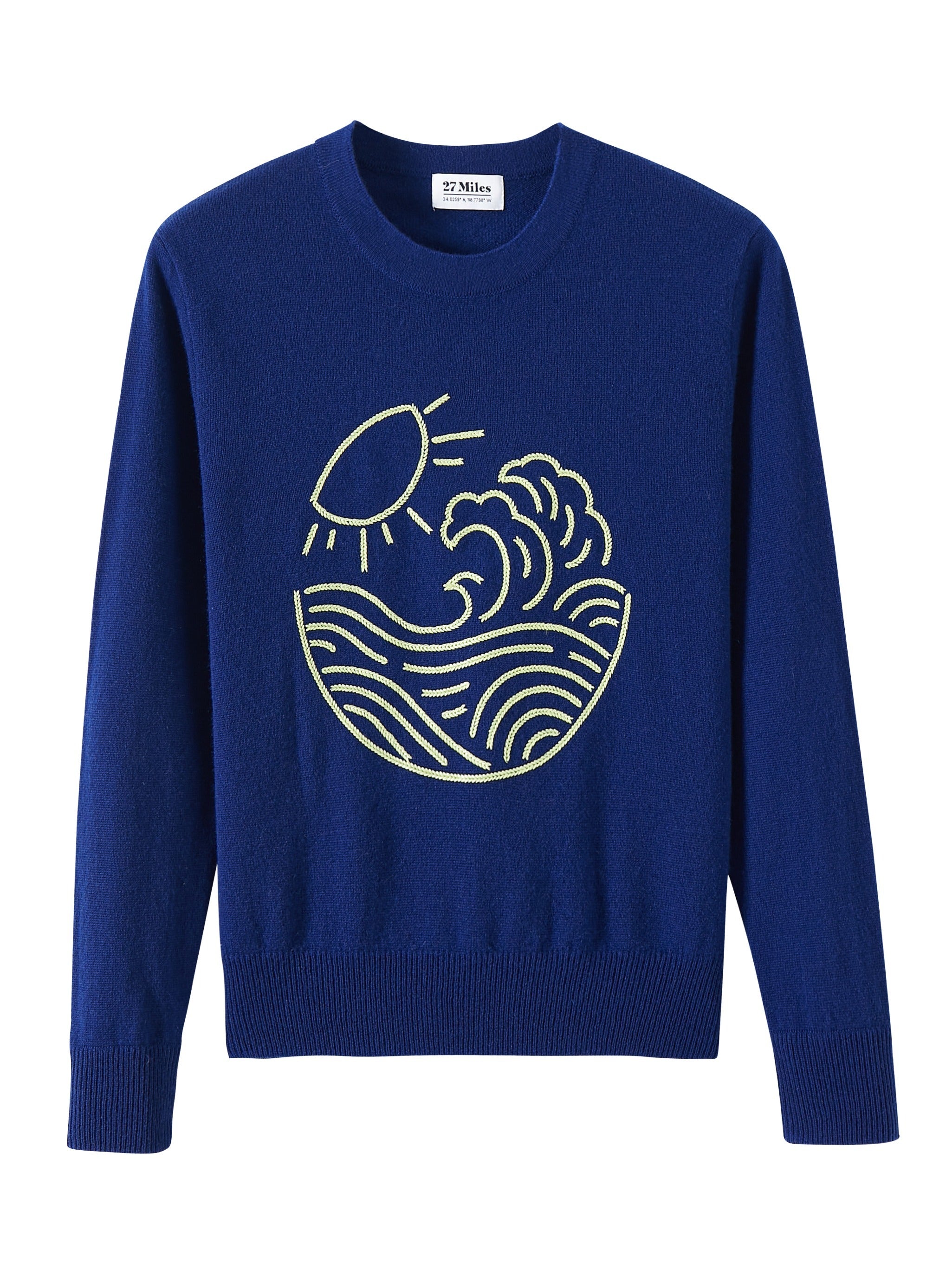 Jodie Cashmere Crew with Wave Embroidery