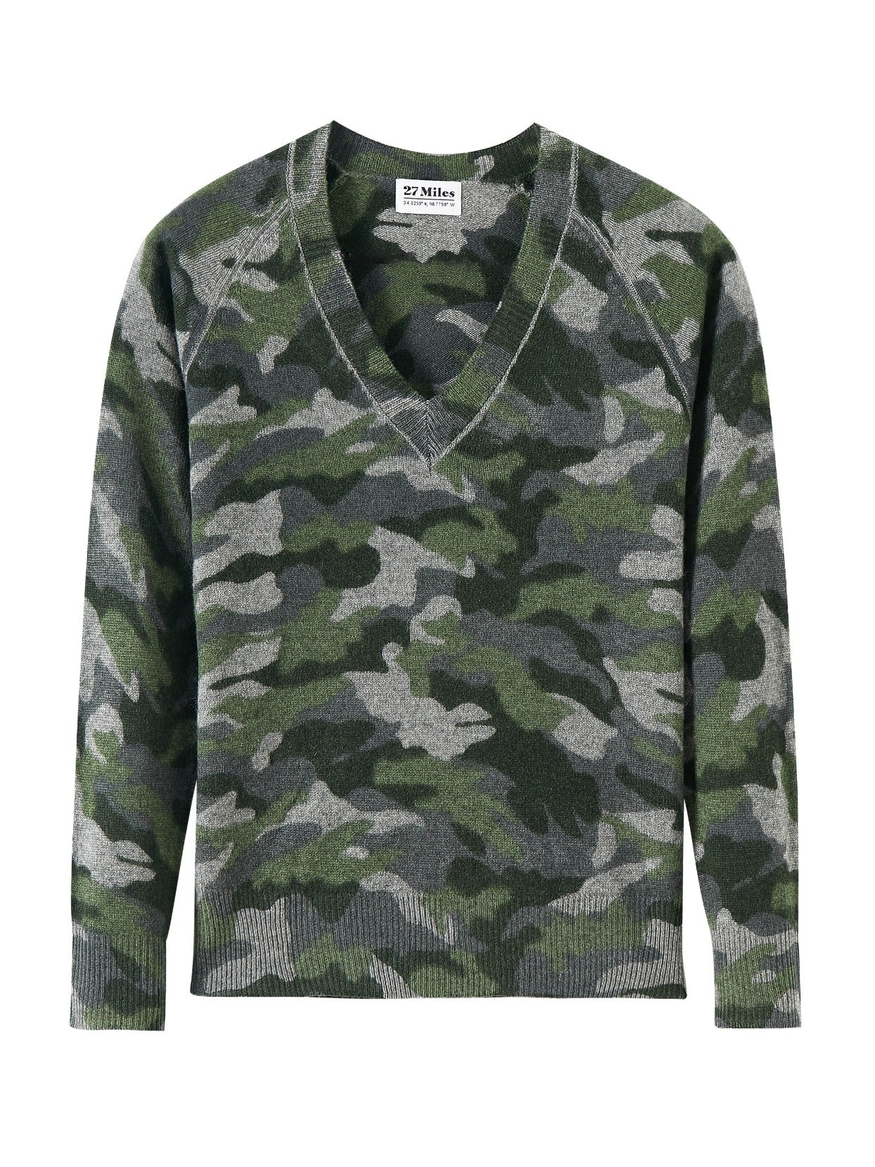 Pammi Camo Print Cashmere V Neck