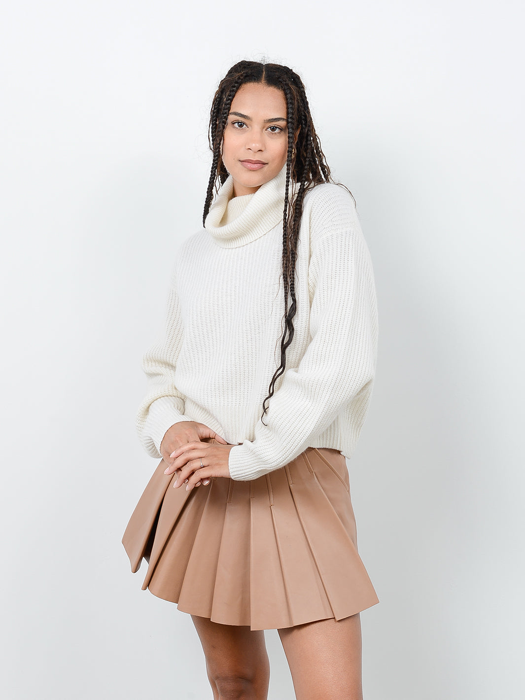 Naia Boxy Cashmere Cropped Turtleneck Pullover for Women