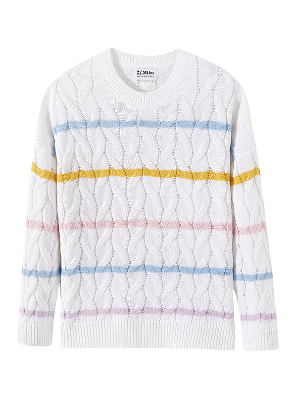 Taytum Stripe Cotton Cable Sweater