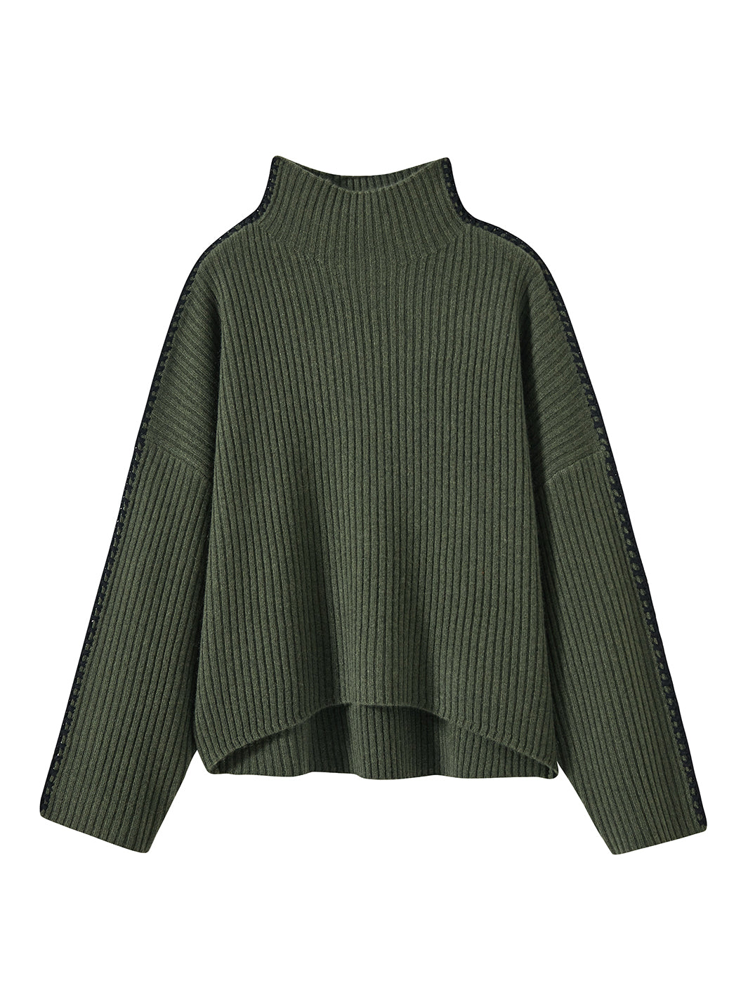 Marullo Contrast Stitch Cashmere Blend Mock Neck
