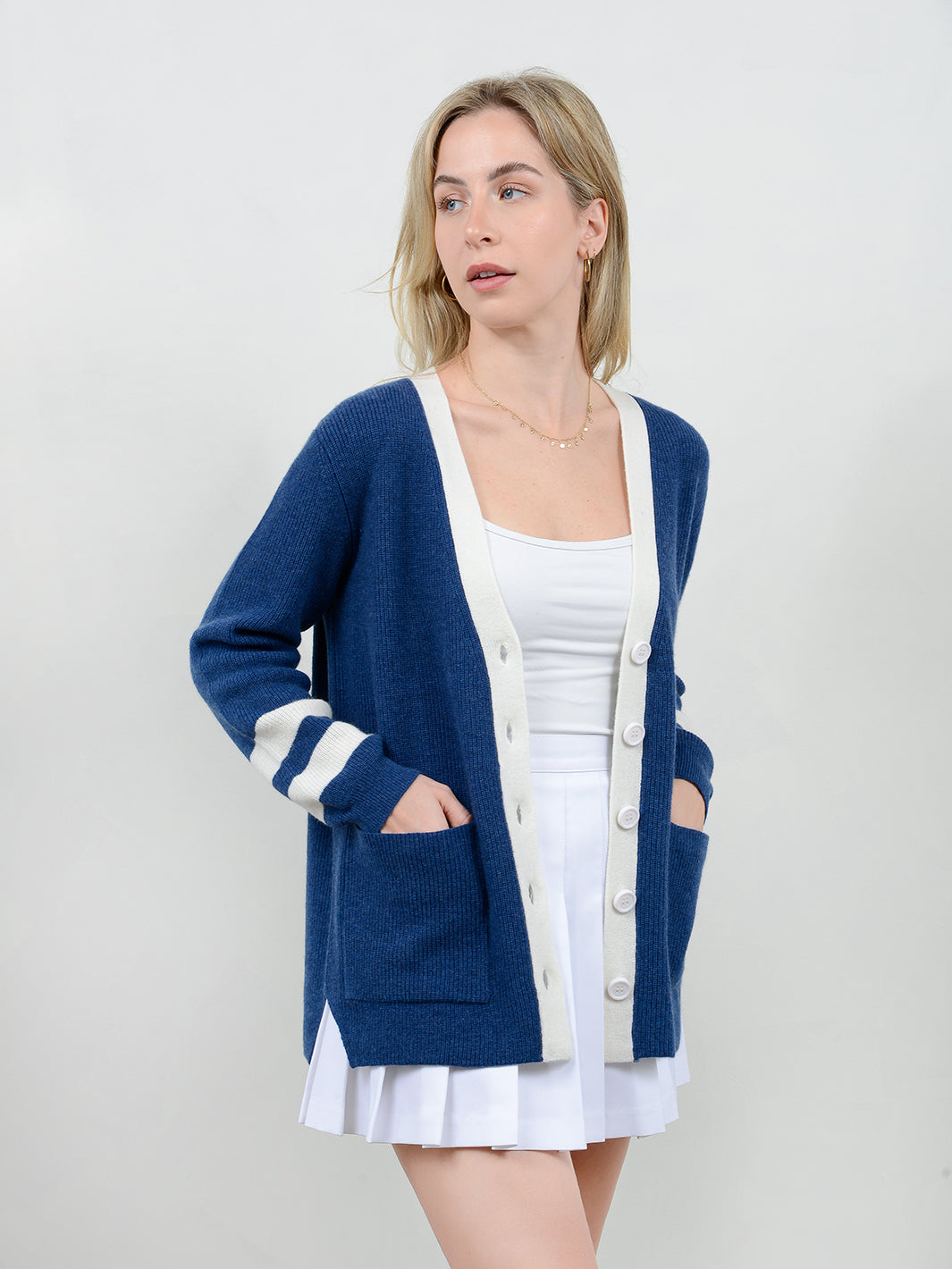 Misha Contrast Trim Cashmere Cardigan