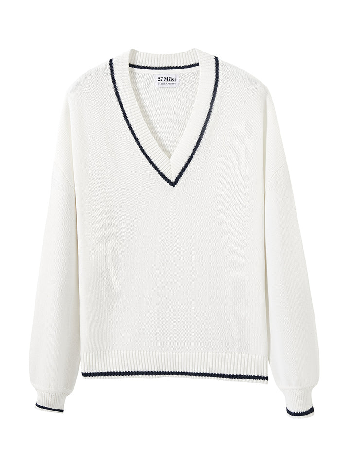 Nicky Preppy Cotton V Neck Pullover for Women