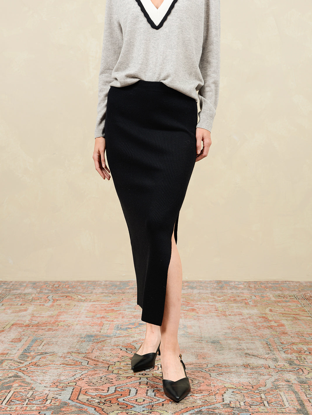 Betsi Cashmere Side Slit Pencil Skirt for Women